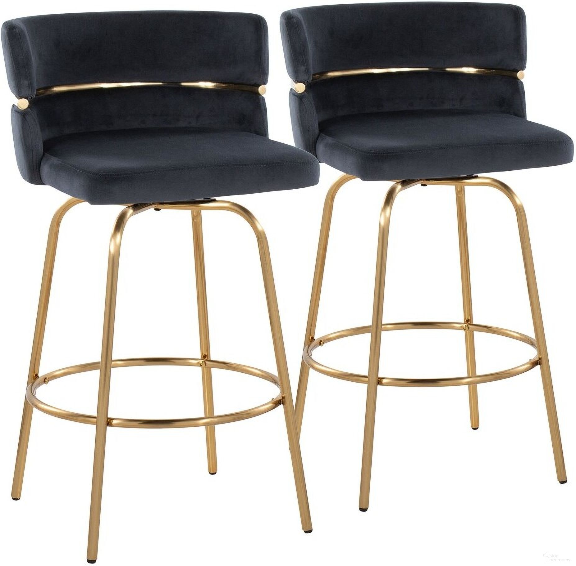 The appearance of Cinch Claire 26 Inch Fixed Height Velvet Counter Stool Set of 2 In Black/Gold designed by Lumisource in the glam interior design. This black piece of furniture  was selected by 1StopBedrooms from Cinch Collection to add a touch of cosiness and style into your home. Sku: B26-CINCHV-CLARG2 AUAUBK2. Material: Metal.