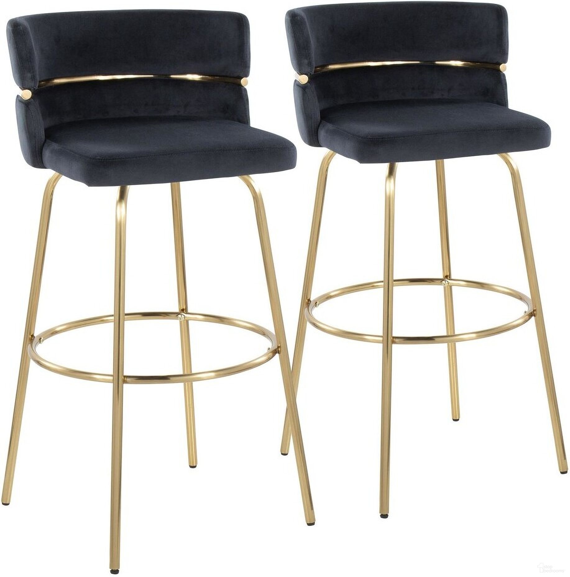 The appearance of Cinch Claire 30 Inch Fixed Height Barstool Set of 2 In Black/Gold designed by Lumisource in the glam interior design. This black piece of furniture  was selected by 1StopBedrooms from Cinch Collection to add a touch of cosiness and style into your home. Sku: B30-CINCHV-CLARG2 AUAUBK2. Material: Metal.
