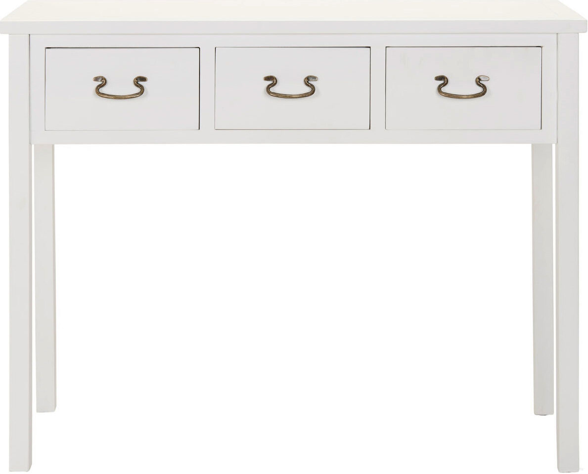 The appearance of Cindy White Console with 3 Storage Drawers designed by Safavieh in the country / farmhouse interior design. This white piece of furniture  was selected by 1StopBedrooms from Cindy Collection to add a touch of cosiness and style into your home. Sku: AMH6568C. Material: Wood.