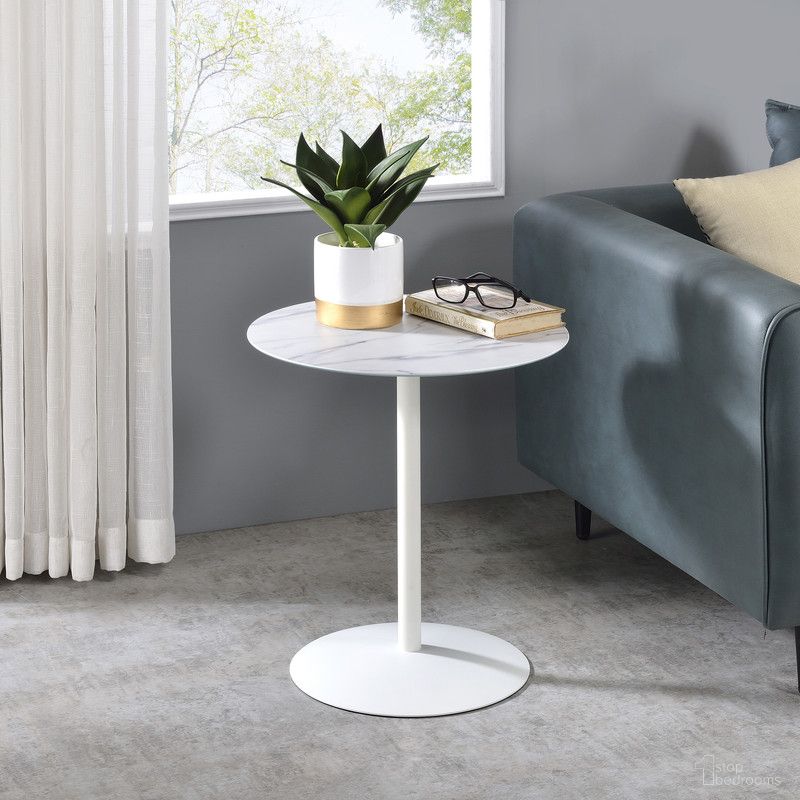 The appearance of Circa 17.5 Inch End Table with Textured Top In White Marble designed by Lilola Home in the modern / contemporary interior design. This white marble piece of furniture  was selected by 1StopBedrooms from Circa Collection to add a touch of cosiness and style into your home. Sku: 98023. Material: Glass.