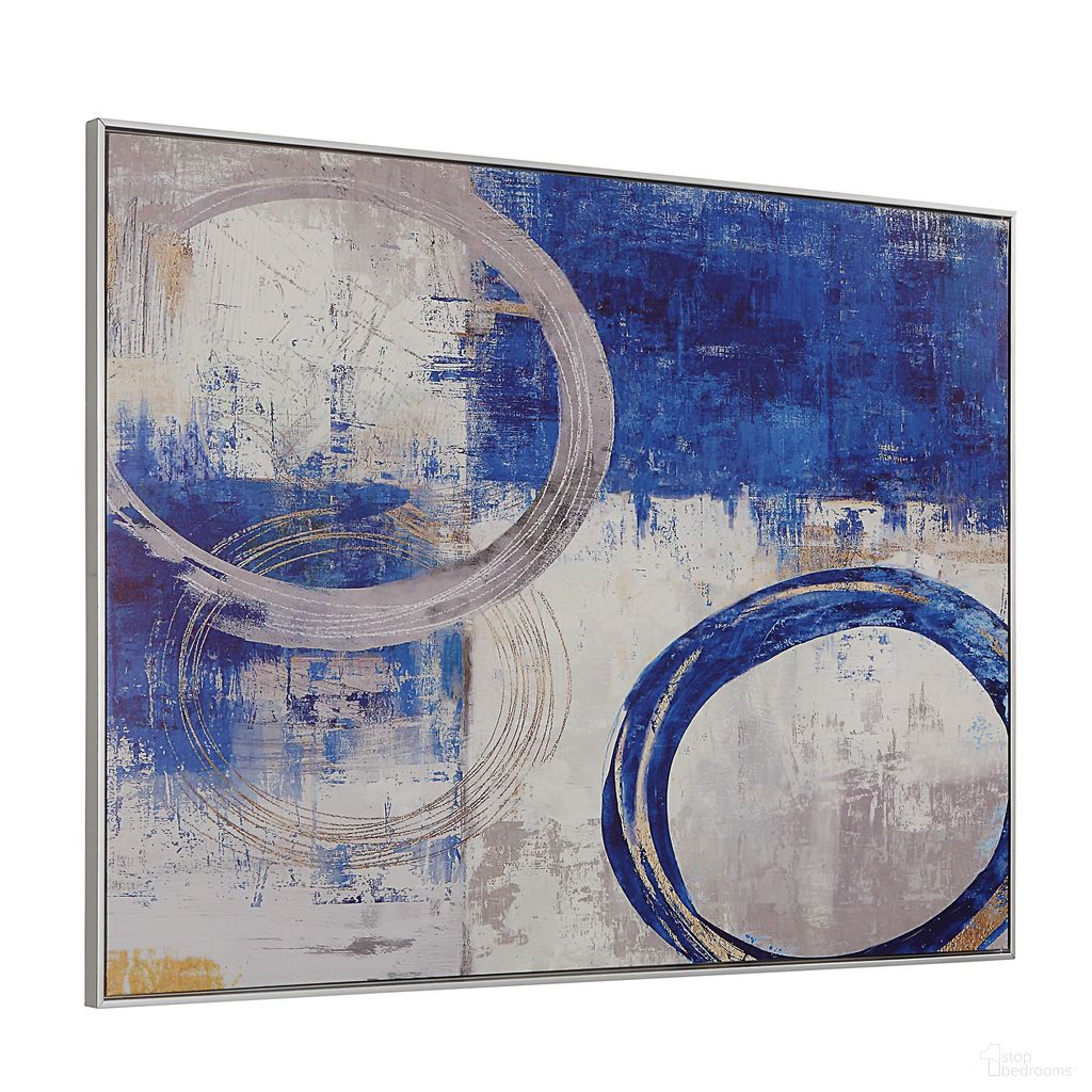 Circle Abstract Large Wall Art In Blue and Silver