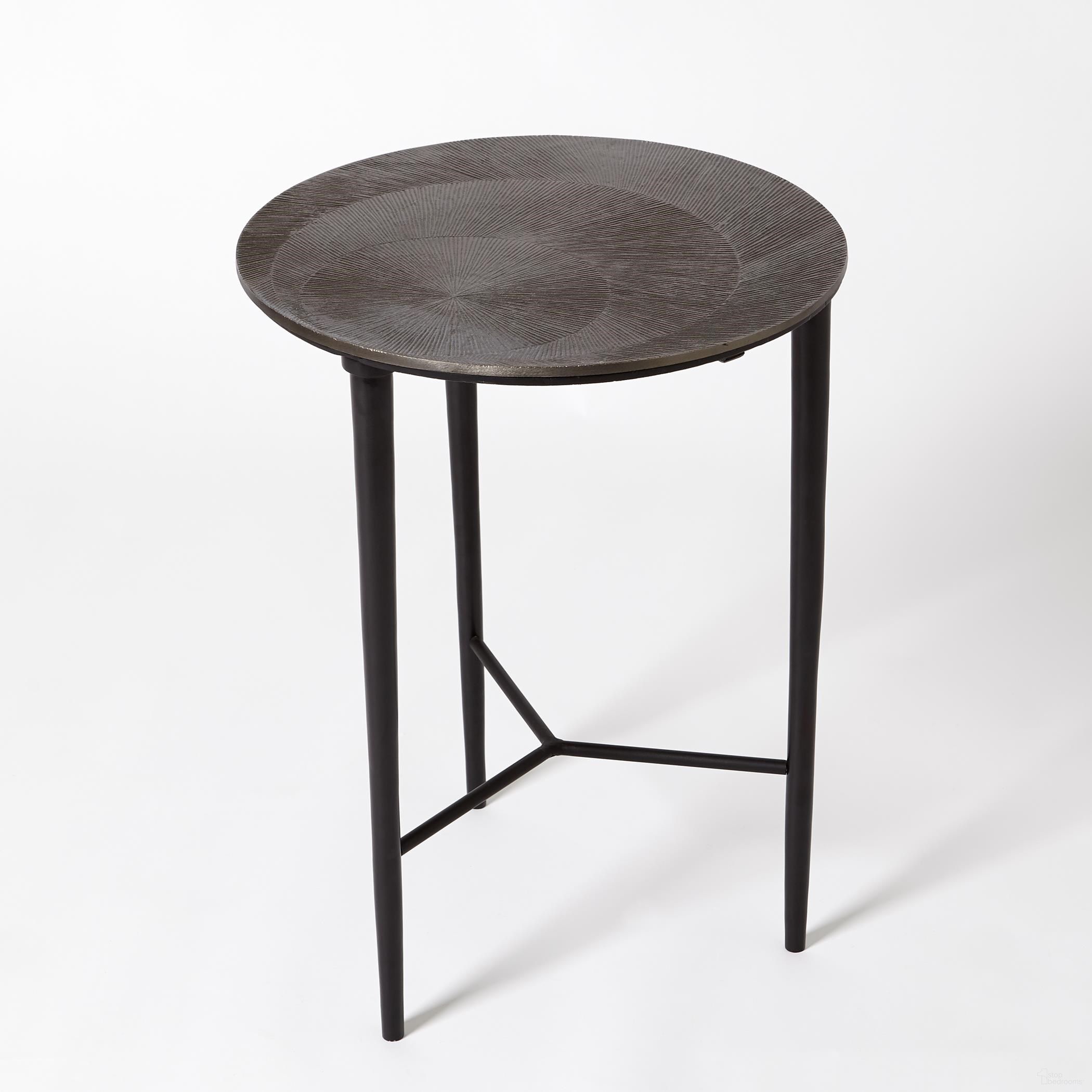 The appearance of Circle Etched Accent Table In Black Nickel designed by Global Views in the modern / contemporary interior design. This black piece of furniture  was selected by 1StopBedrooms from Circle Collection to add a touch of cosiness and style into your home. Sku: 791062. Material: Aluminium.