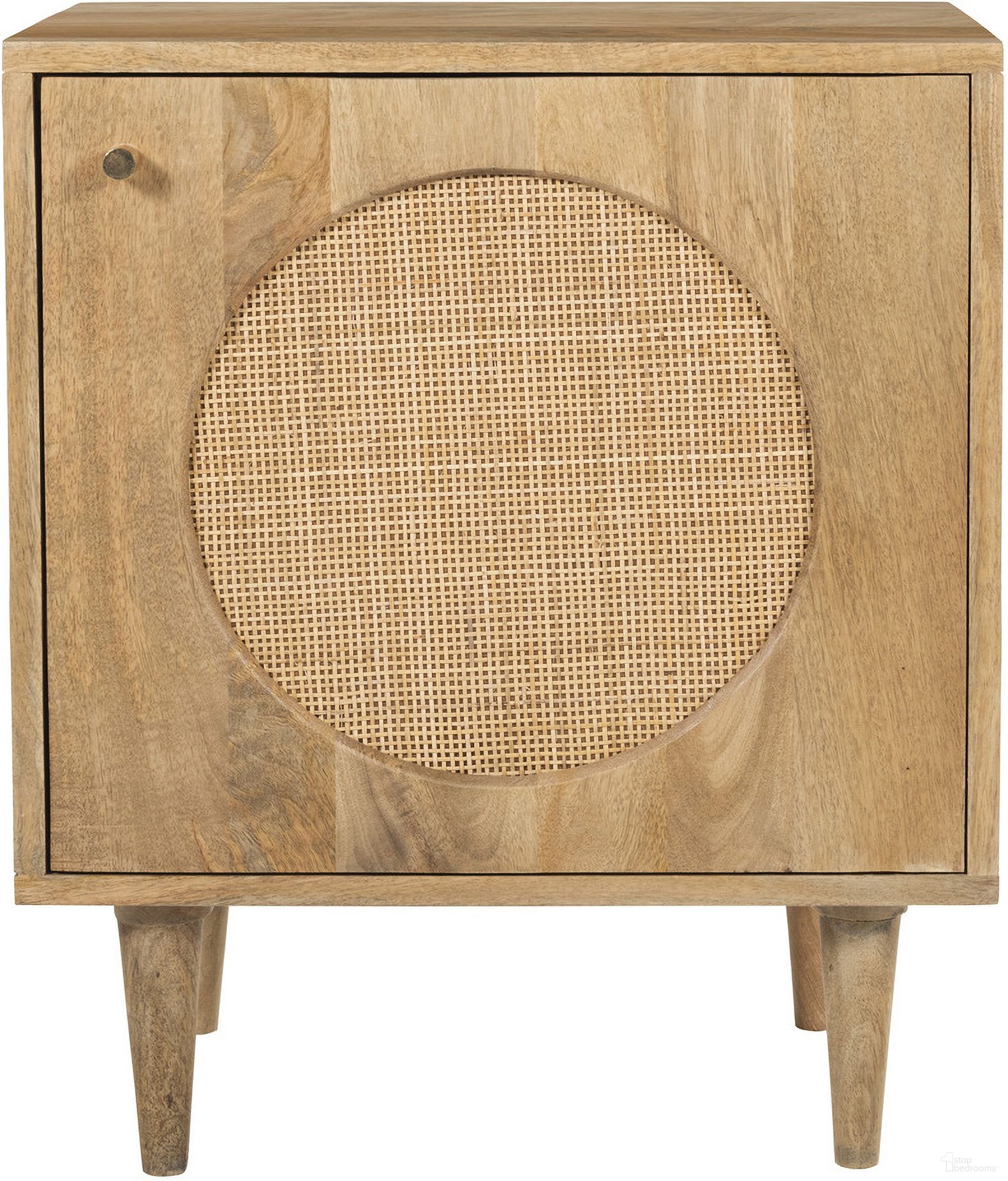 The appearance of Circle One Door Nightstand In Natural designed by Aeon in the modern / contemporary interior design. This natural piece of furniture  was selected by 1StopBedrooms from Circle Collection to add a touch of cosiness and style into your home. Sku: AESP-15561-Natural. Material: Wood.