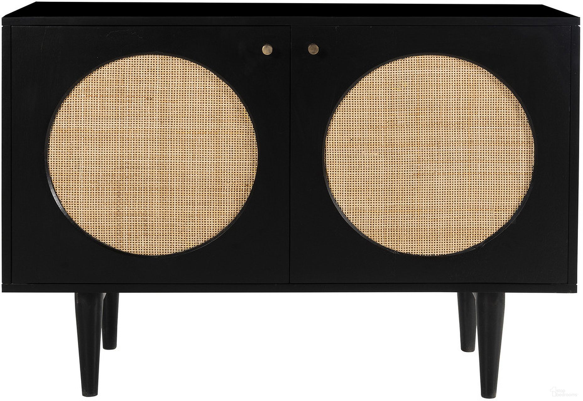 The appearance of Circle Solid Wood with Natural Woven Cane Two-Door Cabinet In Black designed by Aeon in the modern / contemporary interior design. This black and natural piece of furniture was selected by 1StopBedrooms from Circle Collection to add a touch of cosiness and style into your home. Sku: AESP-15142-Black. Material: Wood.