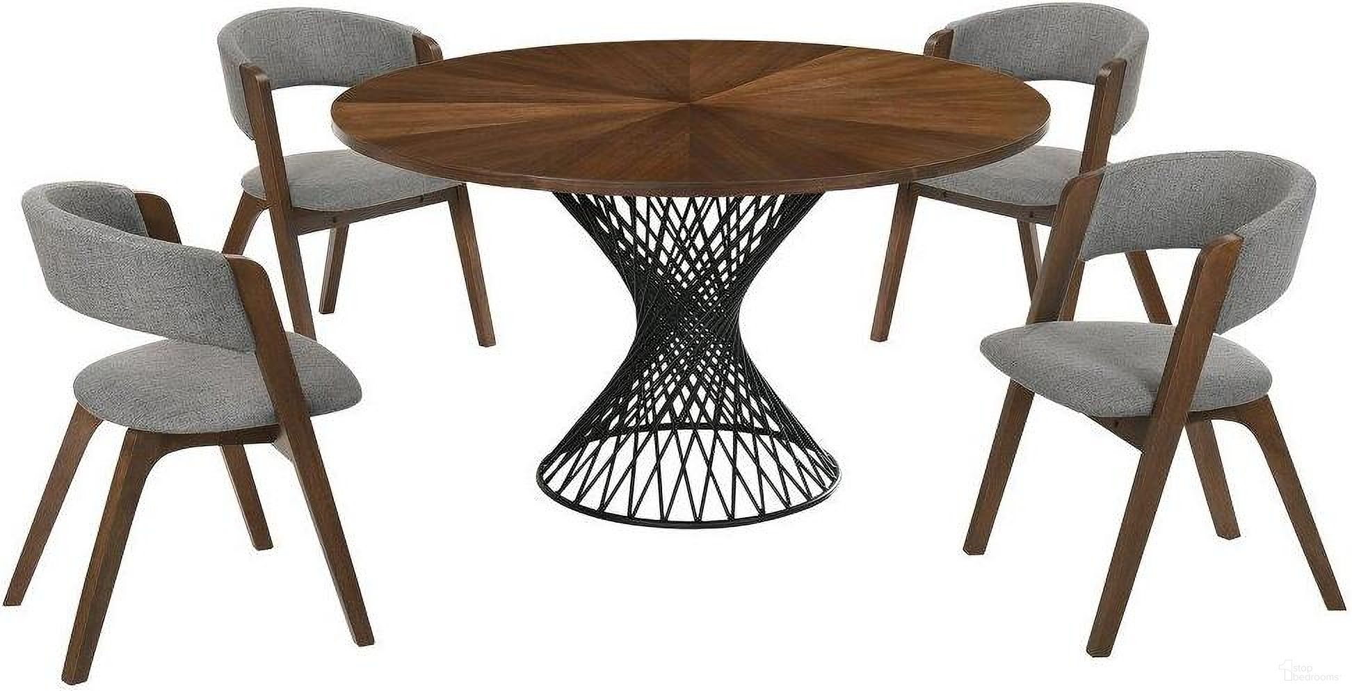 The appearance of Cirque And Rowan 5 Piece Walnut Round Dining Set designed by Armen Living in the modern / contemporary interior design. This walnut piece of furniture was selected by 1StopBedrooms from Cirque Collection to add a touch of cosiness and style into your home. Sku: LCCQDIWABX1;LCCQDIWABX2;LCRWSIGRWA;LCRWSIGRWA. Material: Rubberwood.