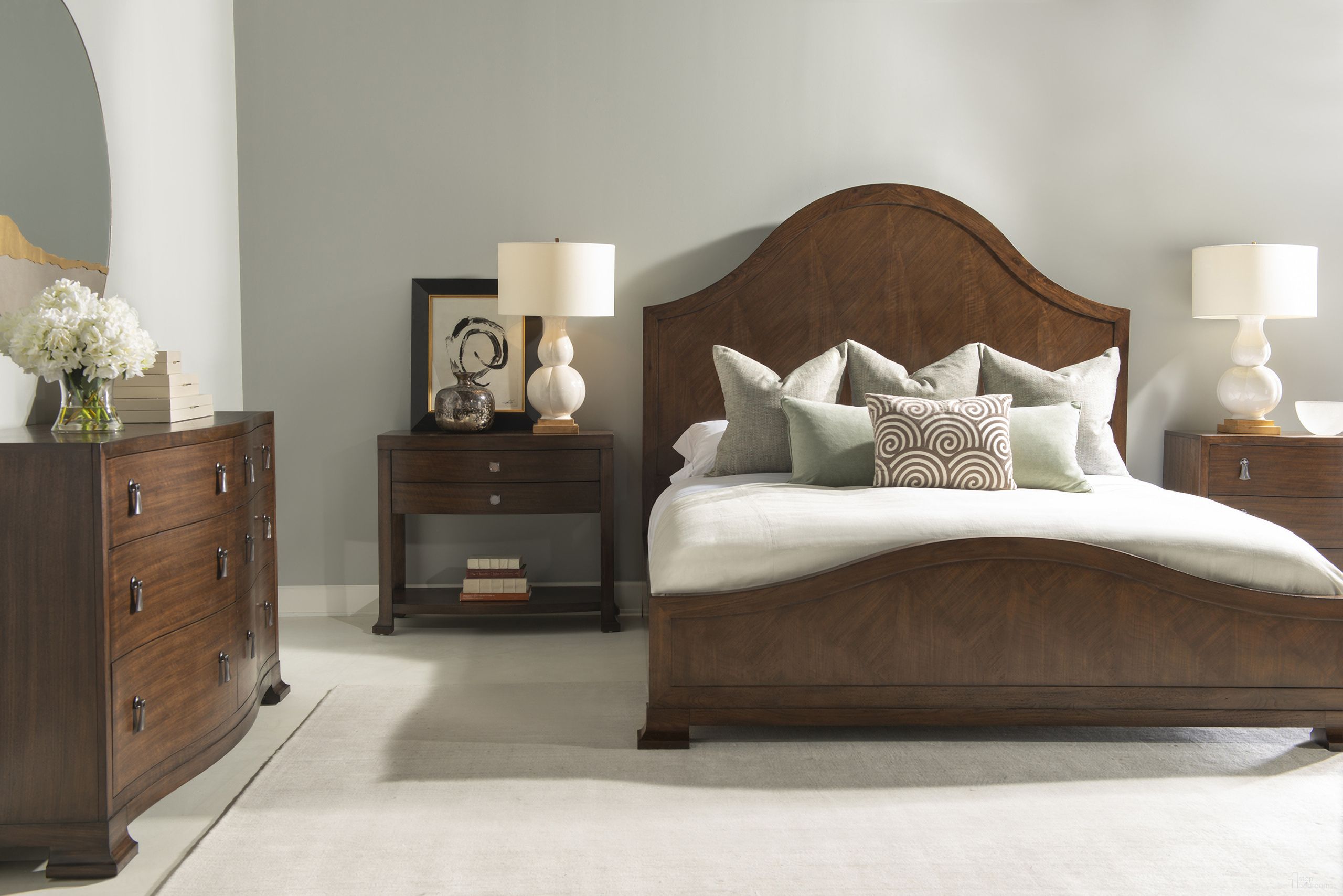 The appearance of Citation Wood Panel Bedroom Set In Brunette designed by Century Furniture in the modern / contemporary interior design. This brunette piece of furniture  was selected by 1StopBedrooms from Citation Collection to add a touch of cosiness and style into your home. Sku: B1H-146F;B1H-146H;B1H-146R;B1H-221. Bed Type: Panel Bed. Bed Size: King. Material: Walnut Veneer.