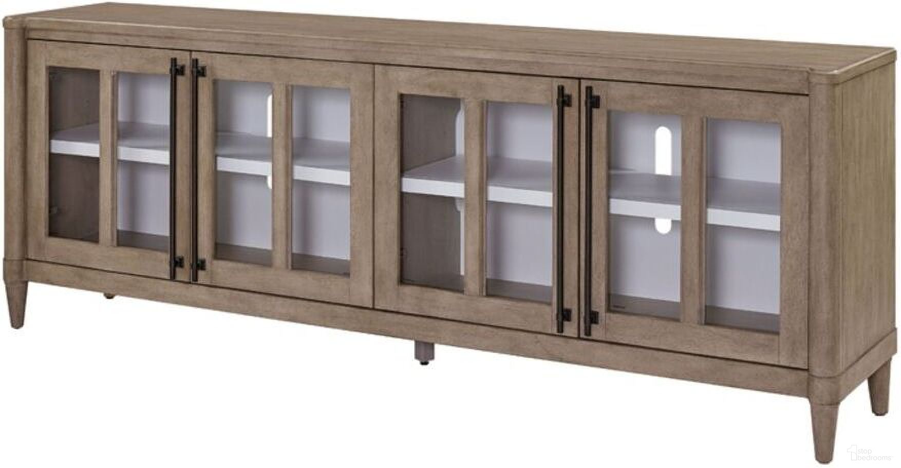 The appearance of Wilmington 80 Inch Entertainment Console In Sand designed by Bernell in the transitional interior design. This sand piece of furniture was selected by 1StopBedrooms from Wilmington Collection to add a touch of cosiness and style into your home. Sku: 338-061. Material: Rubberwood.