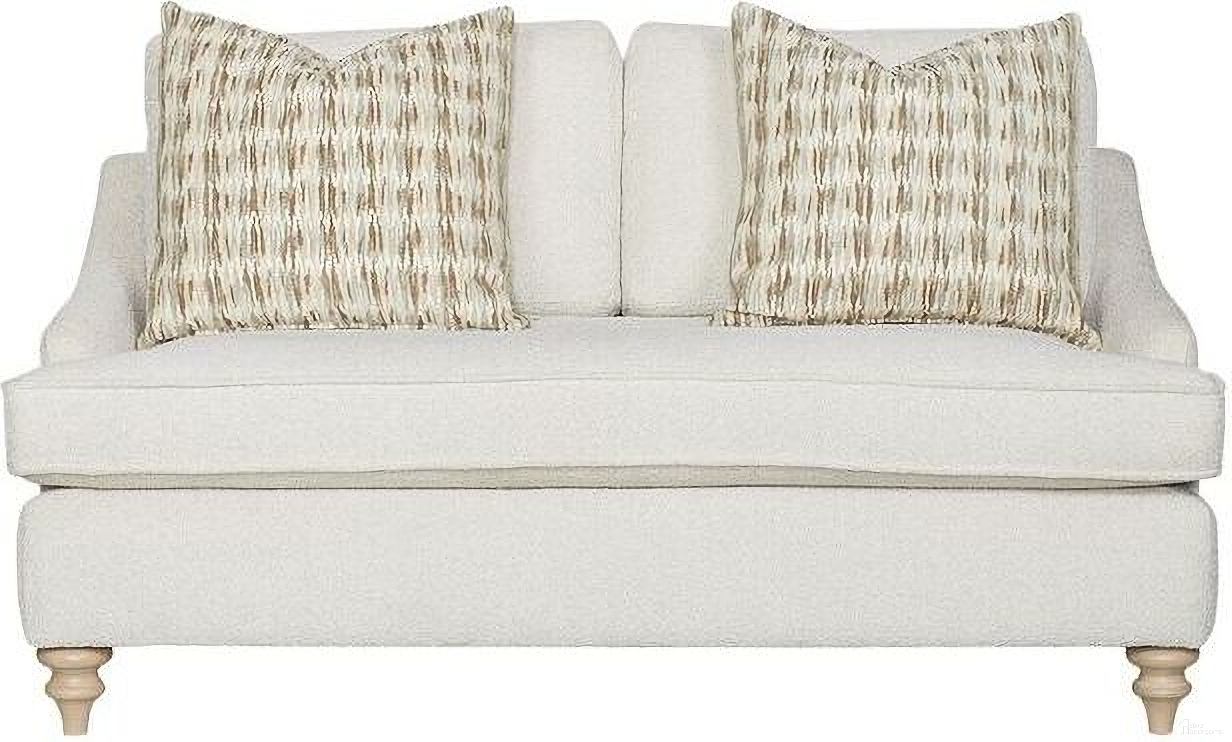 The appearance of Wilmington 60 Inch Loveseat with 2 Pillows In Cream designed by Bernell in the transitional interior design. This cream piece of furniture was selected by 1StopBedrooms from Wilmington Collection to add a touch of cosiness and style into your home. Sku: 338-900LS. Material: Foam.