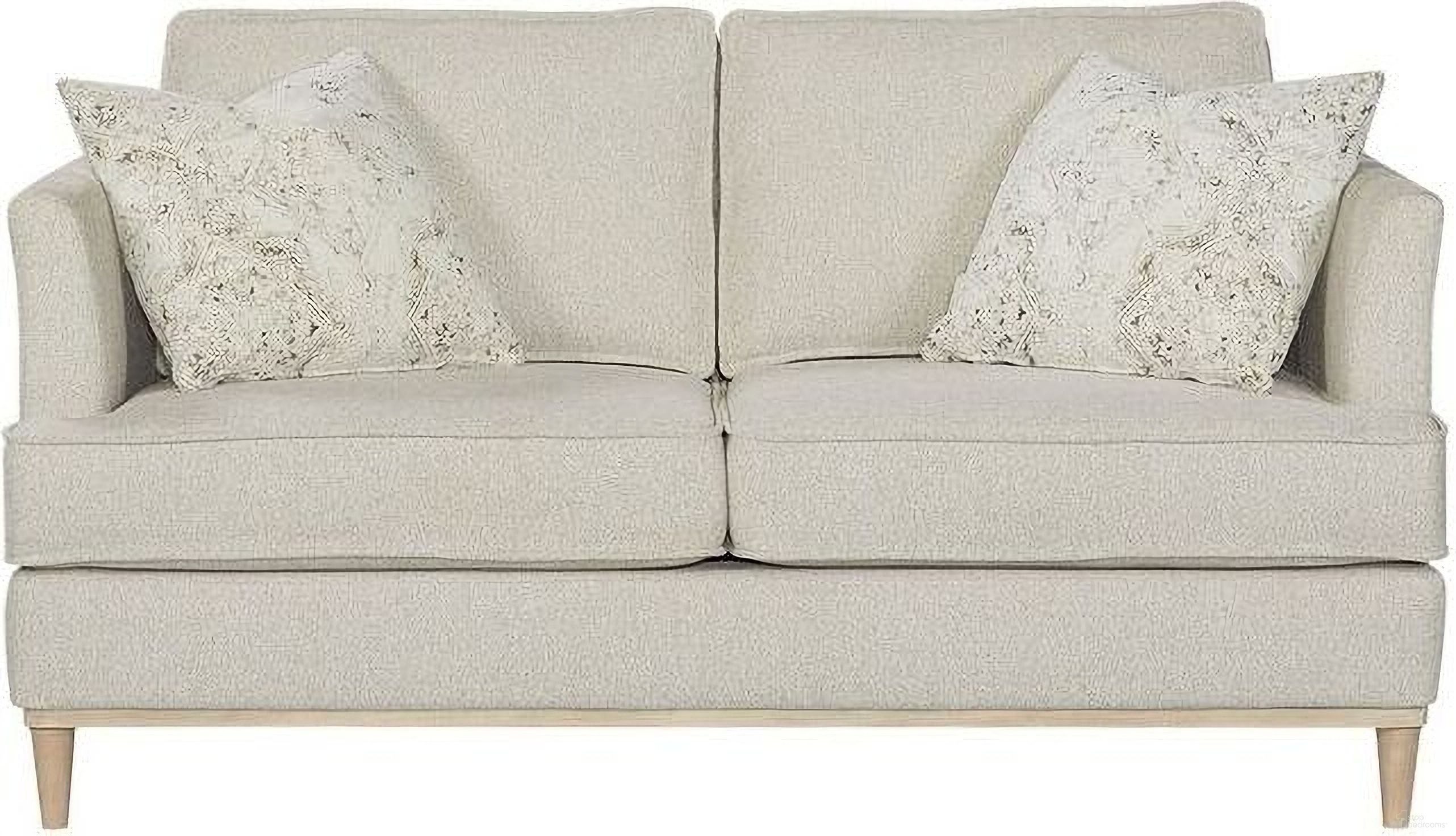 The appearance of Wilmington 69 Inch Loveseat with 2 Pillows In Cream designed by Bernell in the transitional interior design. This cream piece of furniture was selected by 1StopBedrooms from Wilmington Collection to add a touch of cosiness and style into your home. Sku: 338-904LS. Material: Foam.