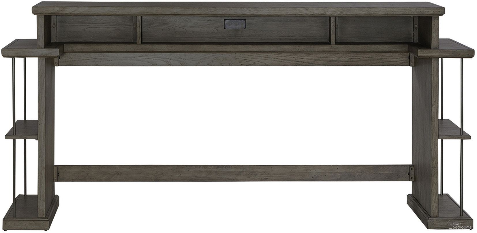 The appearance of City Scape Console Bar Table In Burnished Beige designed by Liberty in the modern / contemporary interior design. This beige piece of furniture  was selected by 1StopBedrooms from City Scape Collection to add a touch of cosiness and style into your home. Sku: 421-OT7837. Table Top Shape: Rectangular. Material: Poplar.