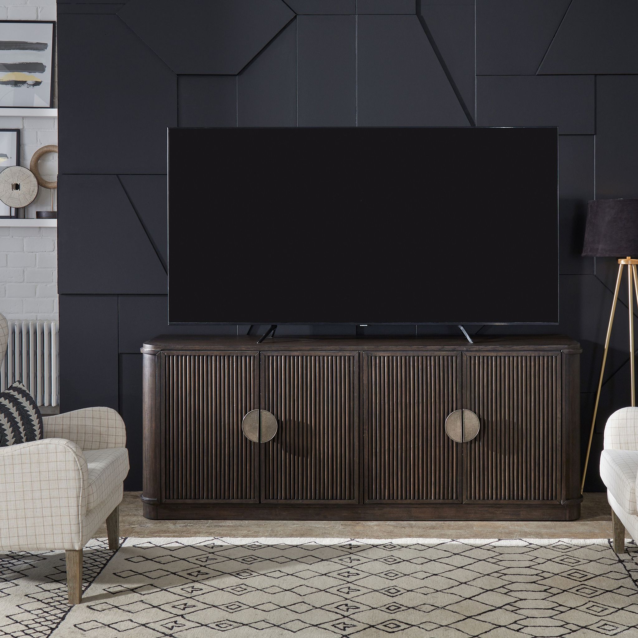 The appearance of City View 82 Inch TV Console In Brown designed by Liberty in the modern / contemporary interior design. This brown piece of furniture was selected by 1StopBedrooms from City View Collection to add a touch of cosiness and style into your home. Sku: 145-TV82. Material: Rubberwood.