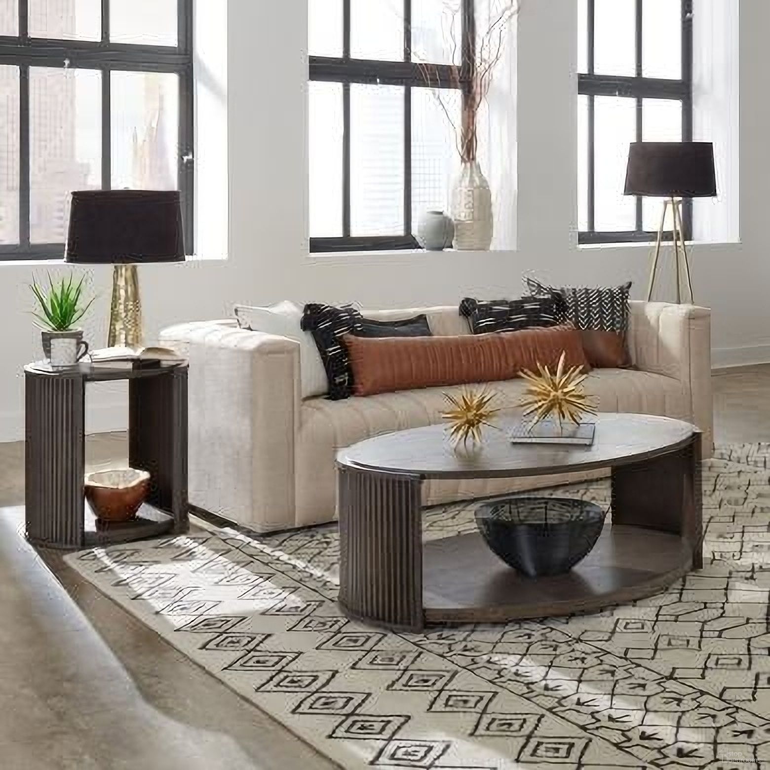 City View Oval Occasional Table Set In Brown