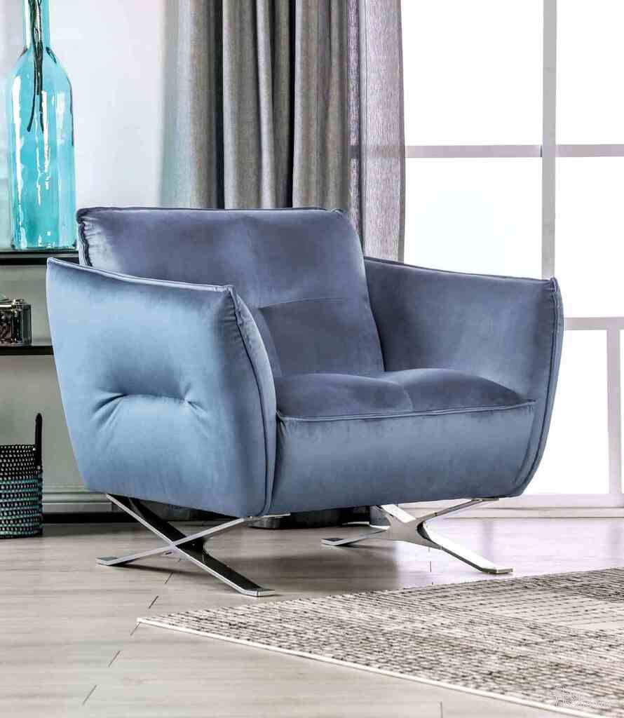 The appearance of Civellutino Chair In Light Blue designed by Furniture of America in the modern / contemporary interior design. This light blue piece of furniture was selected by 1StopBedrooms from Civellutino Collection to add a touch of cosiness and style into your home. Sku: FM90004-CH-1;FM90004-LEG-2. Material: Velvet.