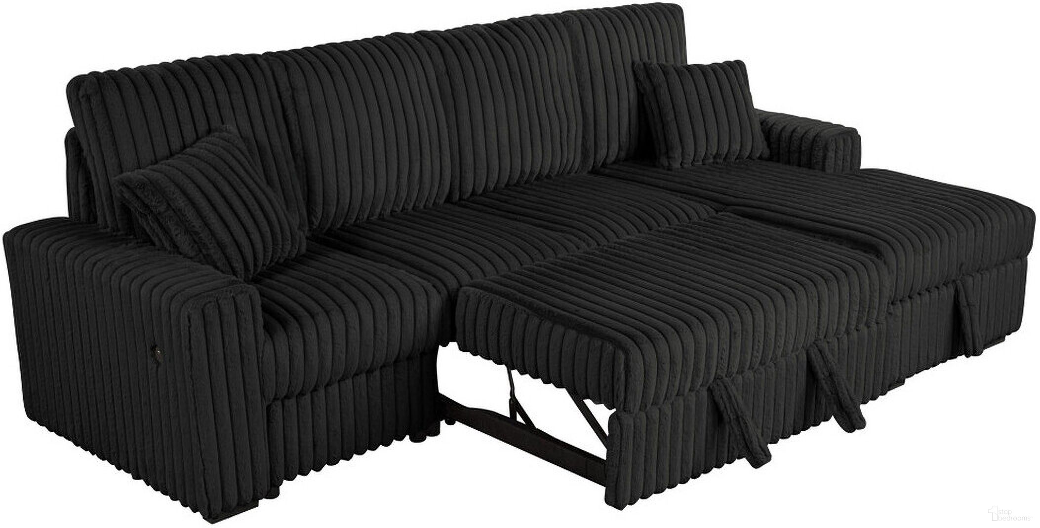 The appearance of Clair 3-Piece Corduroy Sectional with Pull Out Loveseat In Black designed by Best Quality Furniture in the transitional interior design. This black piece of furniture  was selected by 1StopBedrooms from Clair Collection to add a touch of cosiness and style into your home. Sku: SE41-3PC. Material: Corduroy.