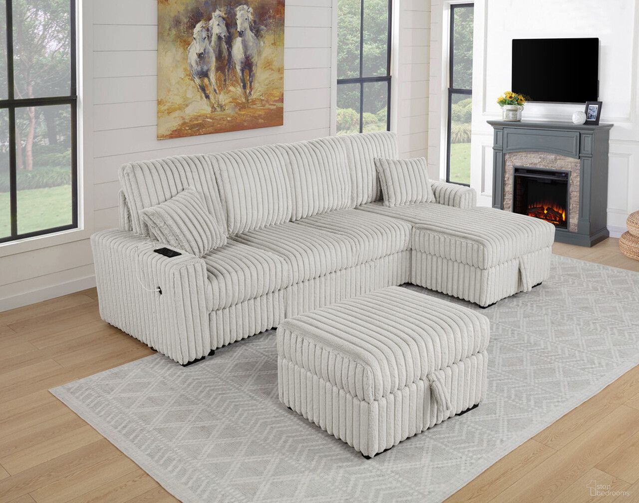 The appearance of Clair 4-Piece Corduroy Sectional with Pull Out Loveseat In Beige designed by Best Quality Furniture in the transitional interior design. This beige piece of furniture was selected by 1StopBedrooms from Clair Collection to add a touch of cosiness and style into your home. Sku: SE42-4PC. Material: Corduroy.
