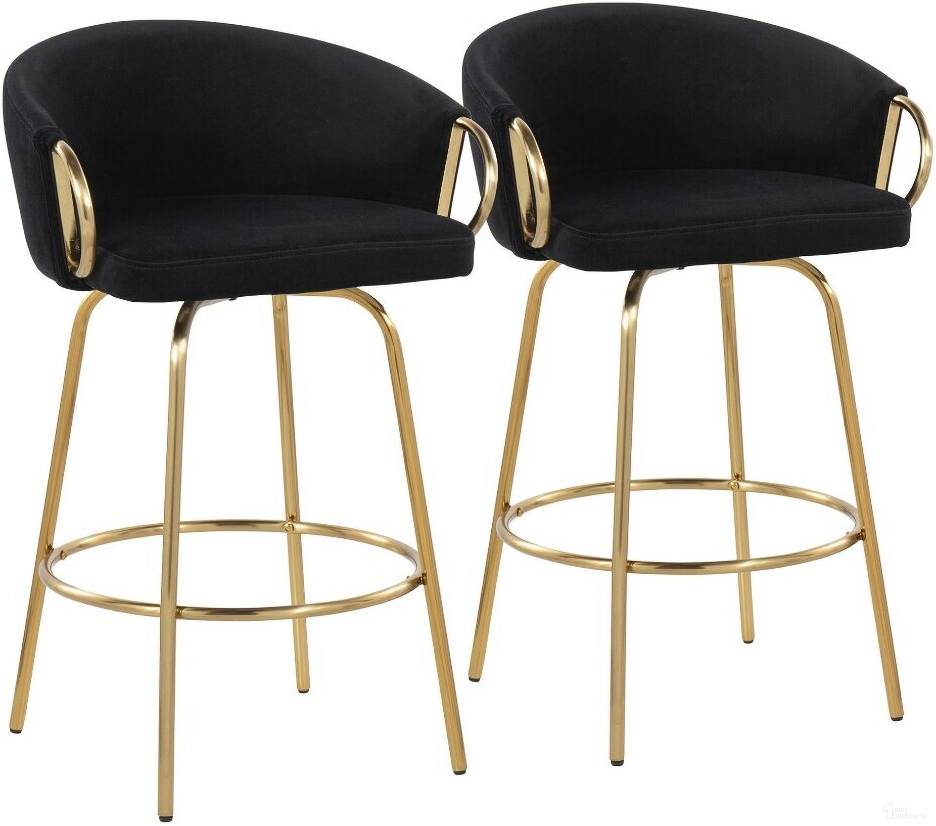 The appearance of Claire 26 Inch Fixed Height Counter Stool Set of 2 In Black and Gold designed by Lumisource in the modern / contemporary interior design. This black and gold piece of furniture  was selected by 1StopBedrooms from Claire Collection to add a touch of cosiness and style into your home. Sku: B26-CLAIRE2 AUVBK2. Material: Velvet.