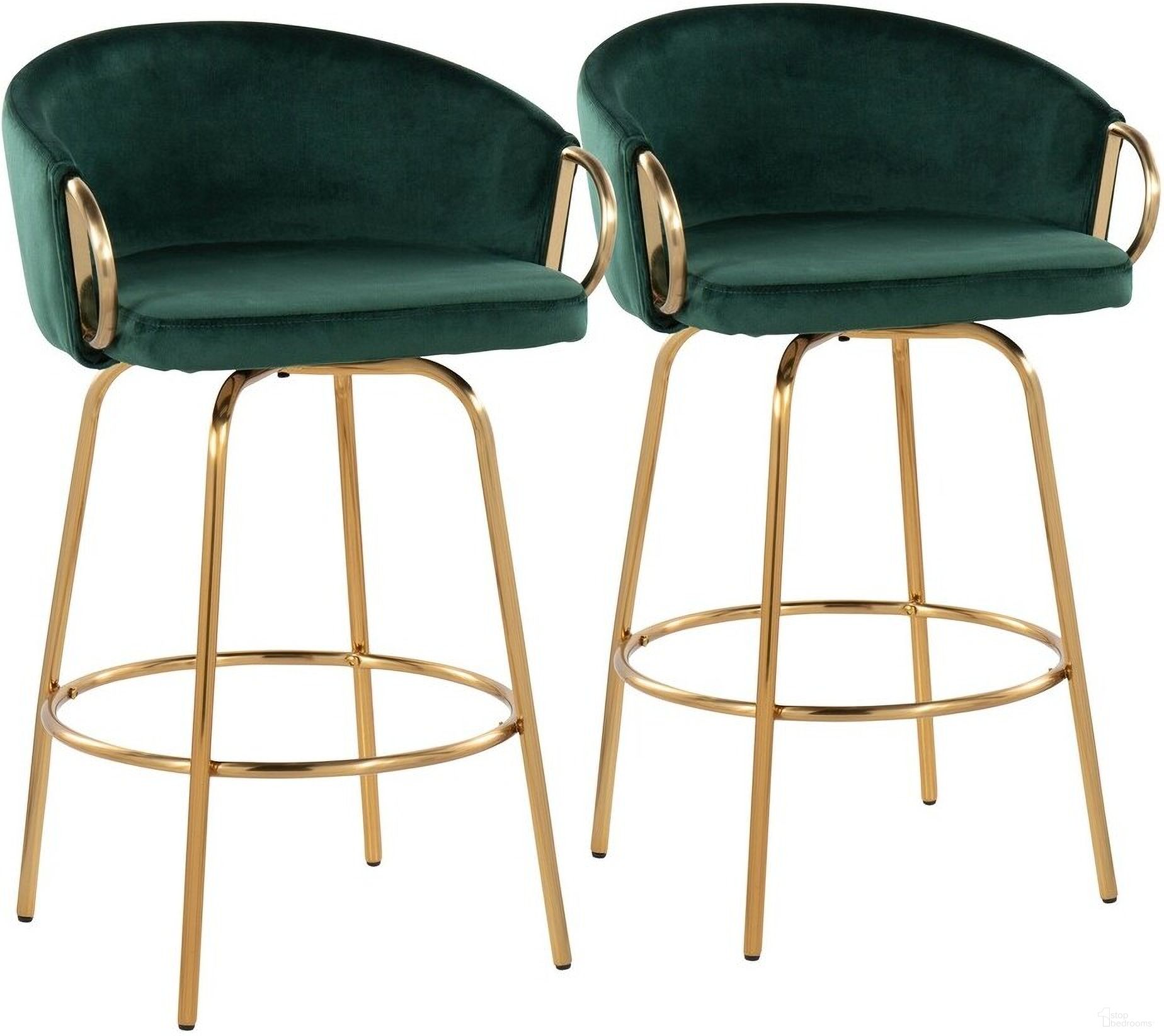 Claire 26 Inch Fixed Height Counter Stool Set of 2 In Gold and Green