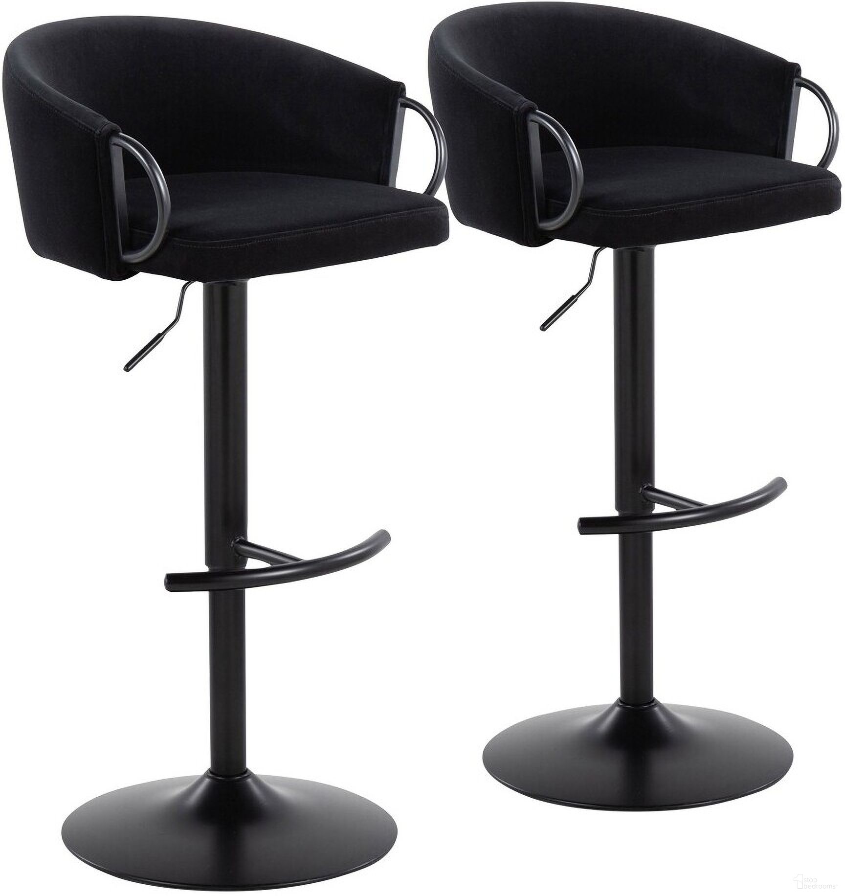 The appearance of Claire Adjustable Barstool Set of 2 In Black designed by Lumisource in the modern / contemporary interior design. This black piece of furniture was selected by 1StopBedrooms from Claire Collection to add a touch of cosiness and style into your home. Sku: BS-CLAIREV-RT2 BKBKBK2. Material: Metal.