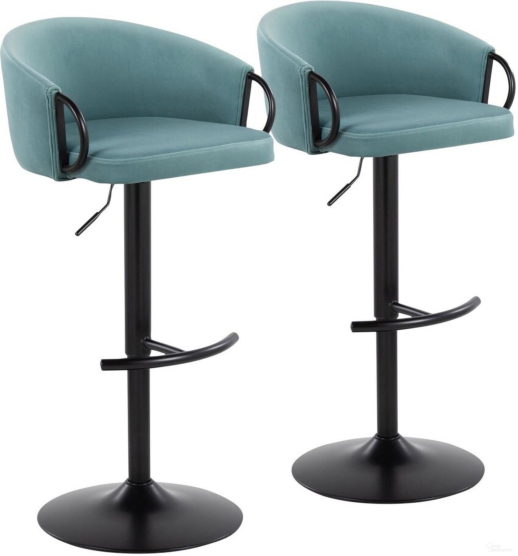The appearance of Claire Adjustable Barstool Set of 2 In Blue and Black designed by Lumisource in the modern / contemporary interior design. This blue and black piece of furniture was selected by 1StopBedrooms from Claire Collection to add a touch of cosiness and style into your home. Sku: BS-CLAIREV-RT2 BKBKLBU2. Material: Metal.