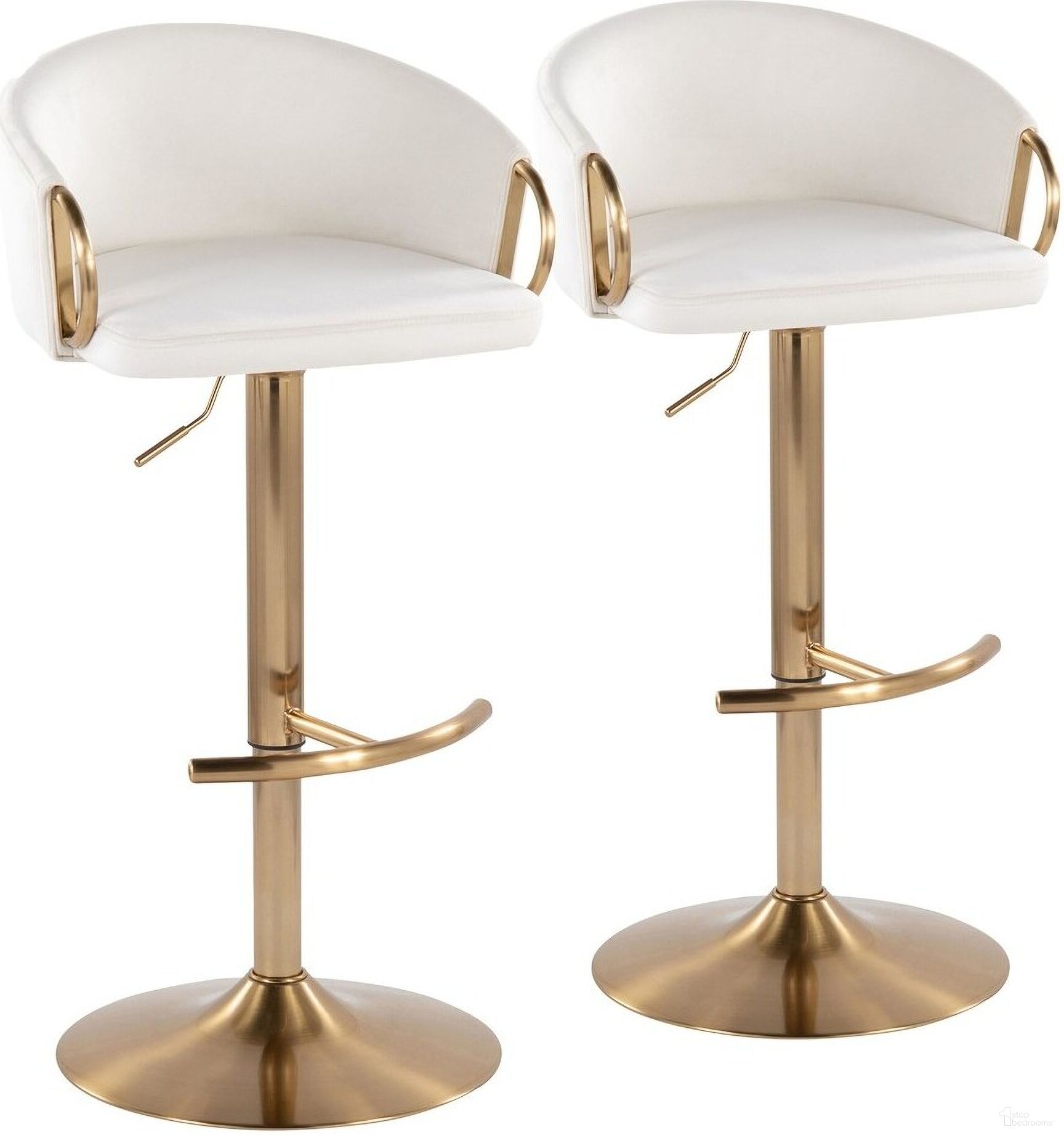 The appearance of Claire Adjustable Barstool Set of 2 In Cream and Gold designed by Lumisource in the modern / contemporary interior design. This cream/gold piece of furniture was selected by 1StopBedrooms from Claire Collection to add a touch of cosiness and style into your home. Sku: BS-CLAIREV-RT2 AUCR2. Material: Metal.