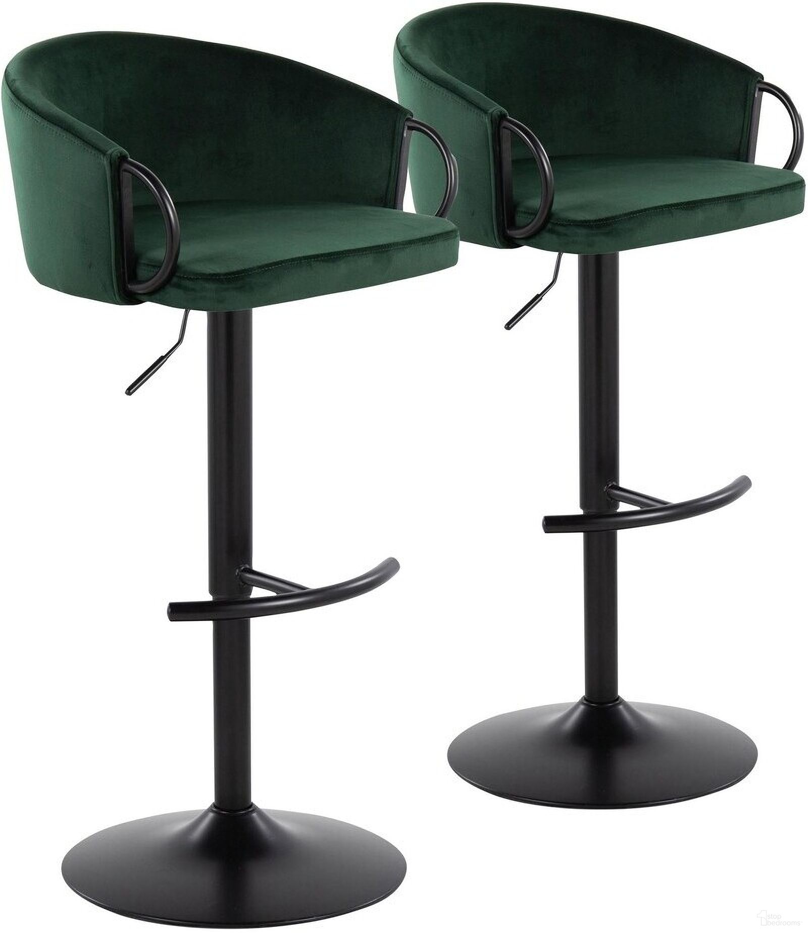 The appearance of Claire Adjustable Barstool Set of 2 In Green Black designed by Lumisource in the modern / contemporary interior design. This green black piece of furniture was selected by 1StopBedrooms from Claire Collection to add a touch of cosiness and style into your home. Sku: BS-CLAIREV-RT2 BKBKGN2. Material: Metal.