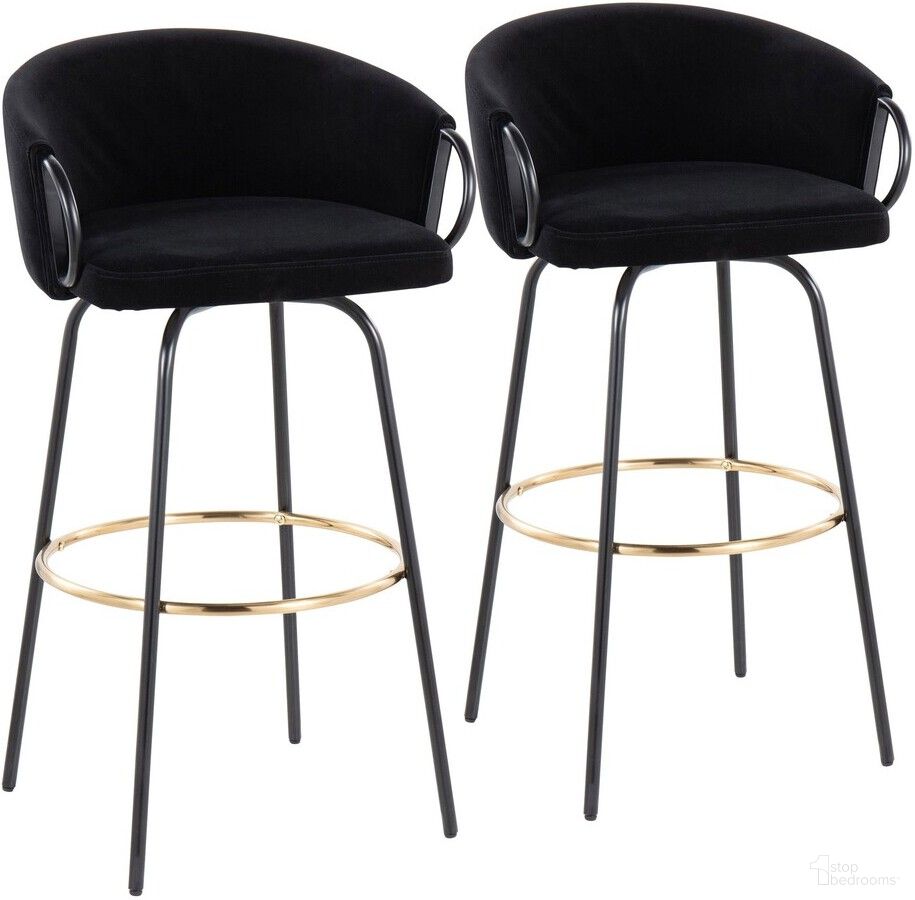 The appearance of Claire Barstool Set of 2 In Black and Gold designed by Lumisource in the modern / contemporary interior design. This black and gold piece of furniture  was selected by 1StopBedrooms from Claire Collection to add a touch of cosiness and style into your home. Sku: B30-CLAIRE2-SWVG BKVBK2. Material: Metal.