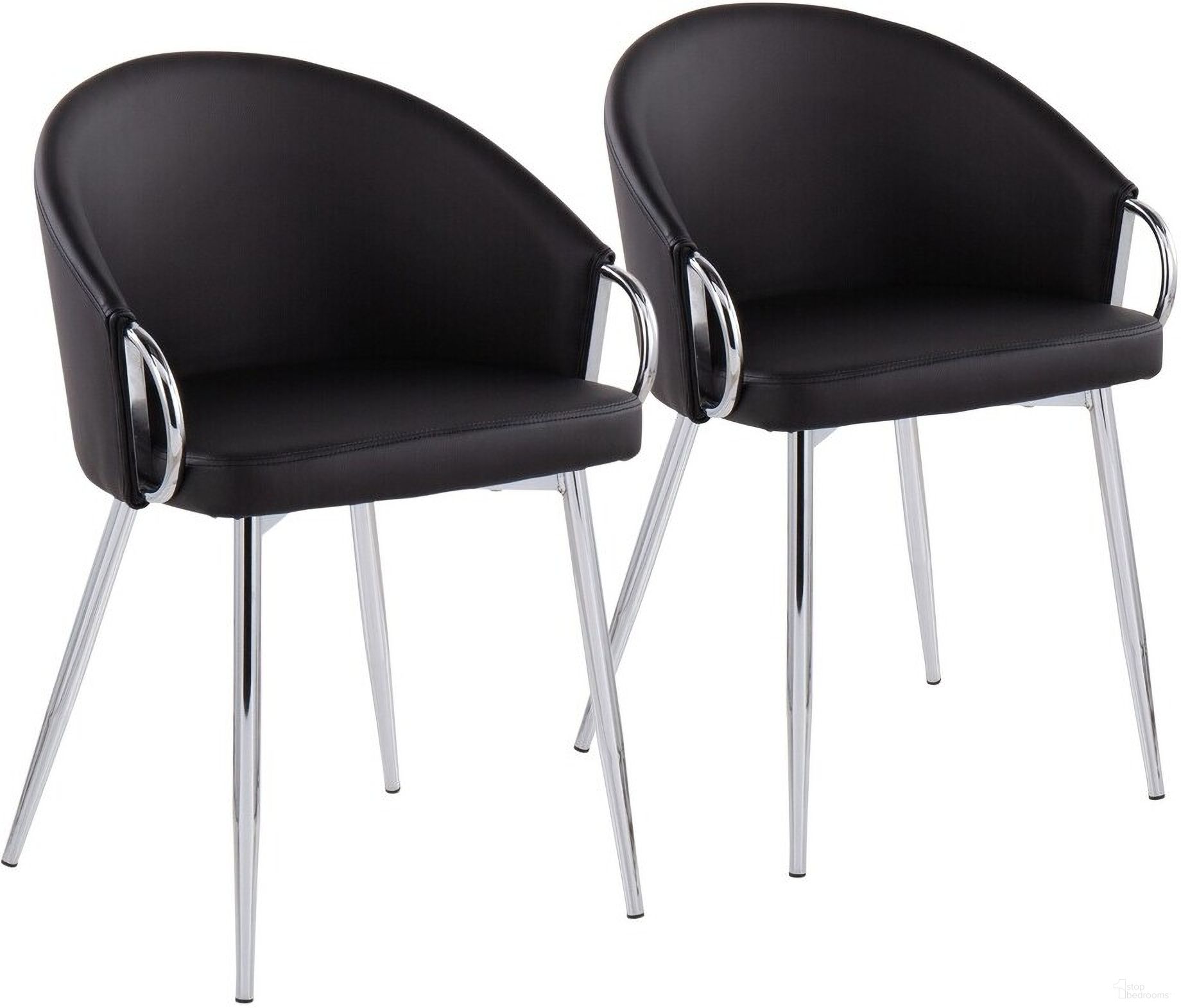 The appearance of Claire Chair Set of 2 In Black and Chrome designed by Lumisource in the modern / contemporary interior design. This black and chrome piece of furniture was selected by 1StopBedrooms from Claire Collection to add a touch of cosiness and style into your home. Sku: CH-CLAIREPU2 CHRBK2. Material: Leather. Chair Type: Arm Chair.