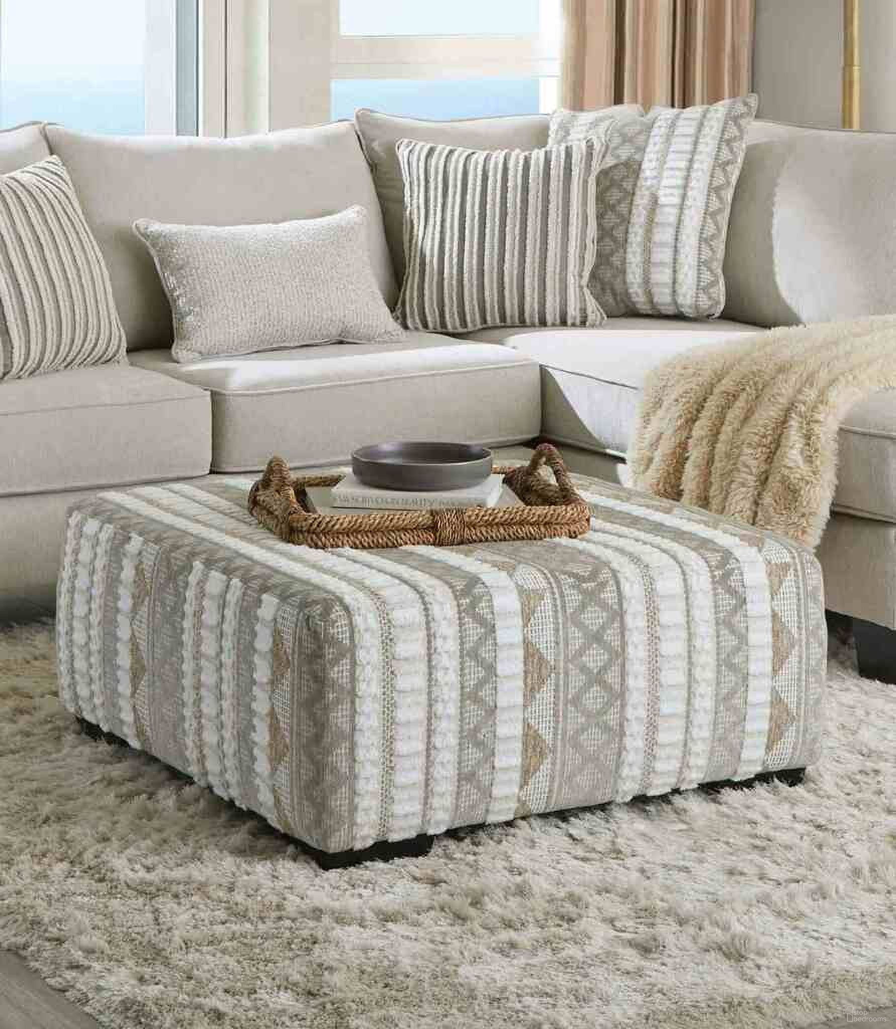 The appearance of Clapham Ottoman In Ivory and Beige designed by Furniture of America in the modern / contemporary interior design. This ivory and beige piece of furniture was selected by 1StopBedrooms from Clapham Collection to add a touch of cosiness and style into your home. Sku: SM5125-OT. Material: Chenille.