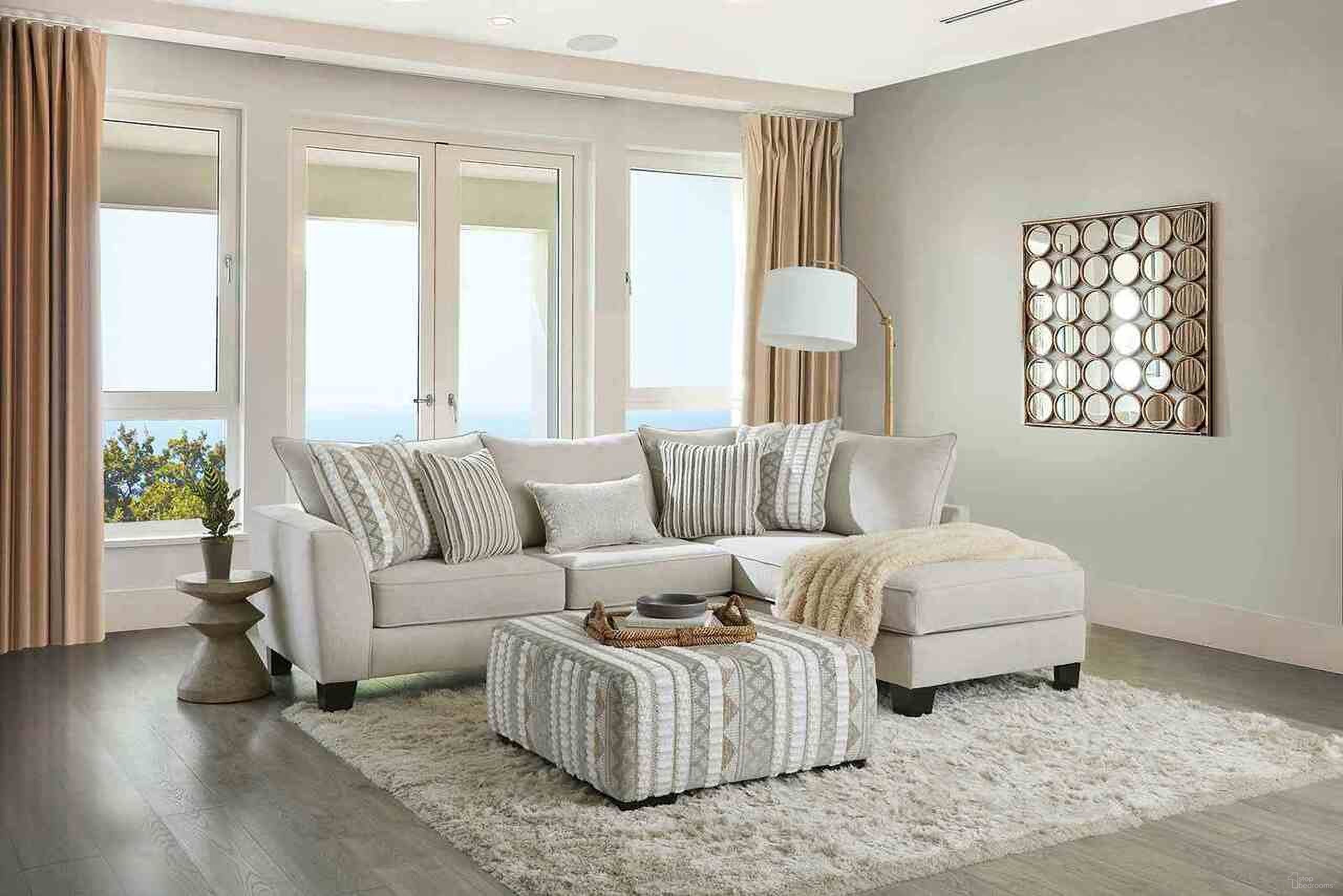 The appearance of Clapham Sectional In Ivory and Beige designed by Furniture of America in the modern / contemporary interior design. This ivory and beige piece of furniture was selected by 1StopBedrooms from Clapham Collection to add a touch of cosiness and style into your home. Sku: SM5125-LAF;SM5125-RAF. Material: Chenille.
