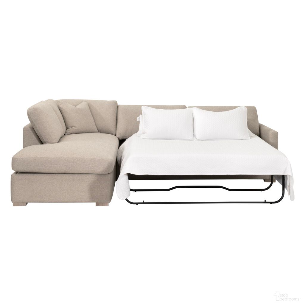 Clara 112 Inch Slim Arm Sleeper LF Sectional In Gellar Jute and Natural Gray