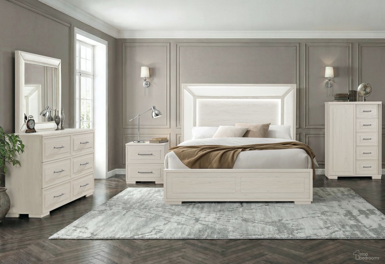 The appearance of Clara Bedroom Set with LED In Beige designed by Global Furniture USA in the modern / contemporary interior design. This beige piece of furniture was selected by 1StopBedrooms from Clara Collection to add a touch of cosiness and style into your home. Sku: CLARA-BEIGE-QB-HB W/LED;CLARA-BEIGE-QB/KB-SR;CLARA-BEIGE-QB-FB/SLATS;CLARA-BEIGE-NS. Material: Fabric. Bed Size: King.