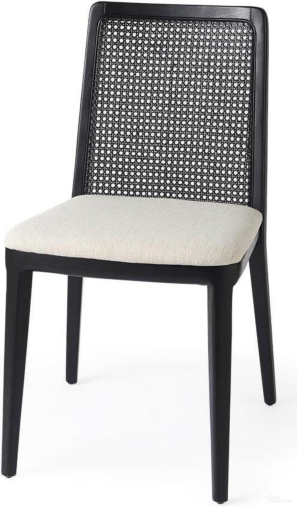 The appearance of Clara Black Wood With Cream Fabric Seat And Cane Back Armless Dining Chair designed by Mercana in the modern / contemporary interior design. This cream and black piece of furniture  was selected by 1StopBedrooms from Clara Collection to add a touch of cosiness and style into your home. Sku: 69350. Material: Wood. Chair Type: Side Chair.