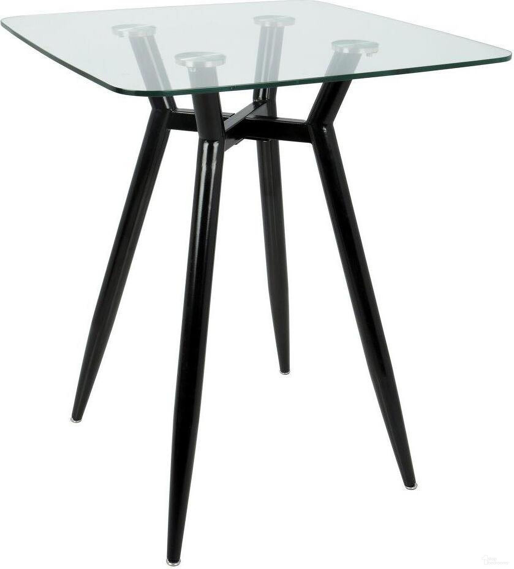 The appearance of Clara Mid-Century Modern Square Counter Table With Black Metal Legs And Clear Glass Top designed by Lumisource in the transitional interior design. This black piece of furniture  was selected by 1StopBedrooms from Clara Collection to add a touch of cosiness and style into your home. Sku: CT-CLR3030 BKGL. Table Top Shape: Square. Material: Metal.