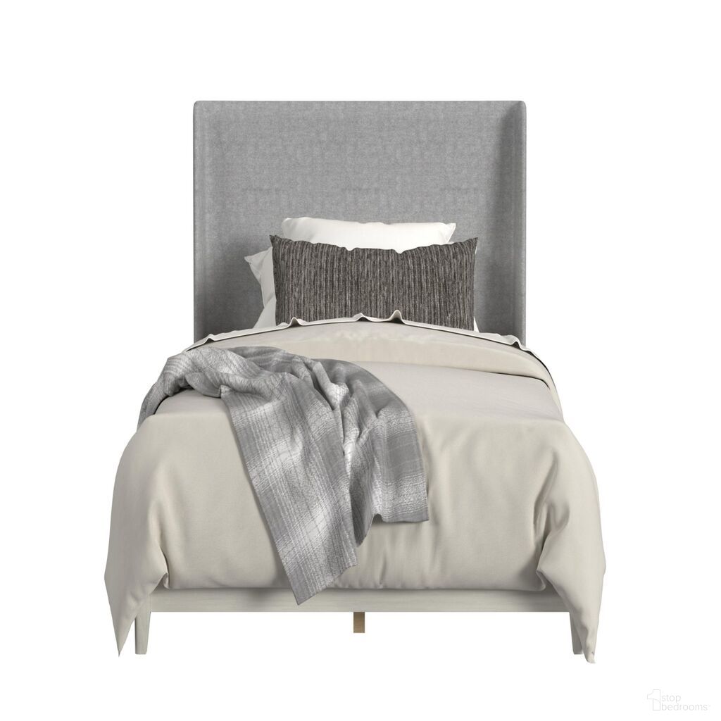 Clare Twin Upholstered Bed with Fabric In Grey and Almond