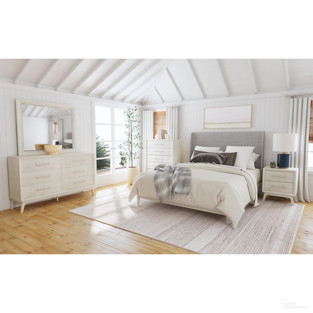 Clare Upholstered Bedroom Set with Fabric In Grey and Almond