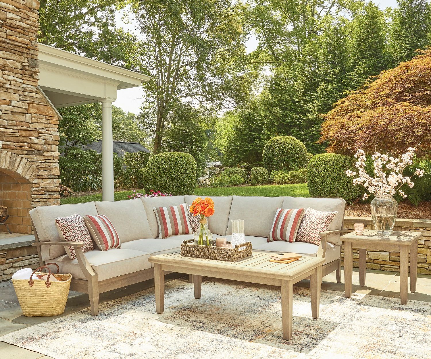 The appearance of Clare View 3-Piece Outdoor Sectional In Beige designed by Signature Design by Ashley in the modern / contemporary interior design. This beige piece of furniture was selected by 1StopBedrooms from Clare View Collection to add a touch of cosiness and style into your home. Sku: P801-854;P801-877. Material: Fabric.