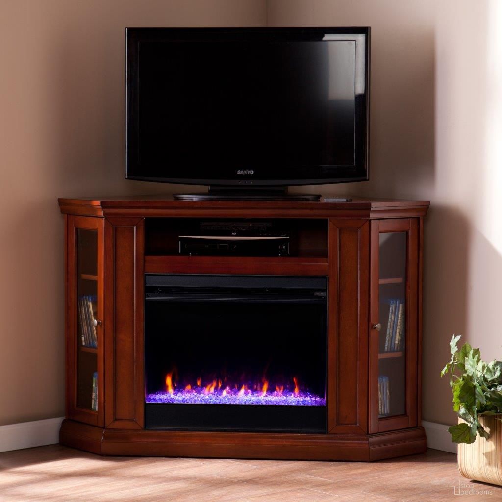 The appearance of Claremont Color Changing Convertible Fireplace In Brown Mahogany designed by SEI Furniture in the transitional interior design. This brown mahogany piece of furniture  was selected by 1StopBedrooms from Claremont Collection to add a touch of cosiness and style into your home. Sku: FC9316. Material: Wood.