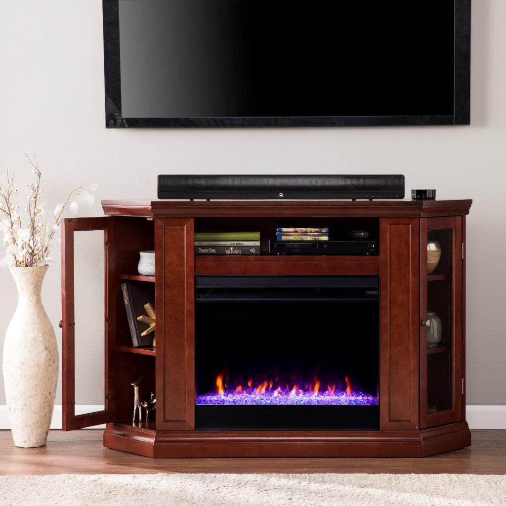 The appearance of Claremont Color Changing Convertible Fireplace In Cherry designed by SEI Furniture in the transitional interior design. This cherry piece of furniture was selected by 1StopBedrooms from Claremont Collection to add a touch of cosiness and style into your home. Sku: FC9310. Material: Wood.