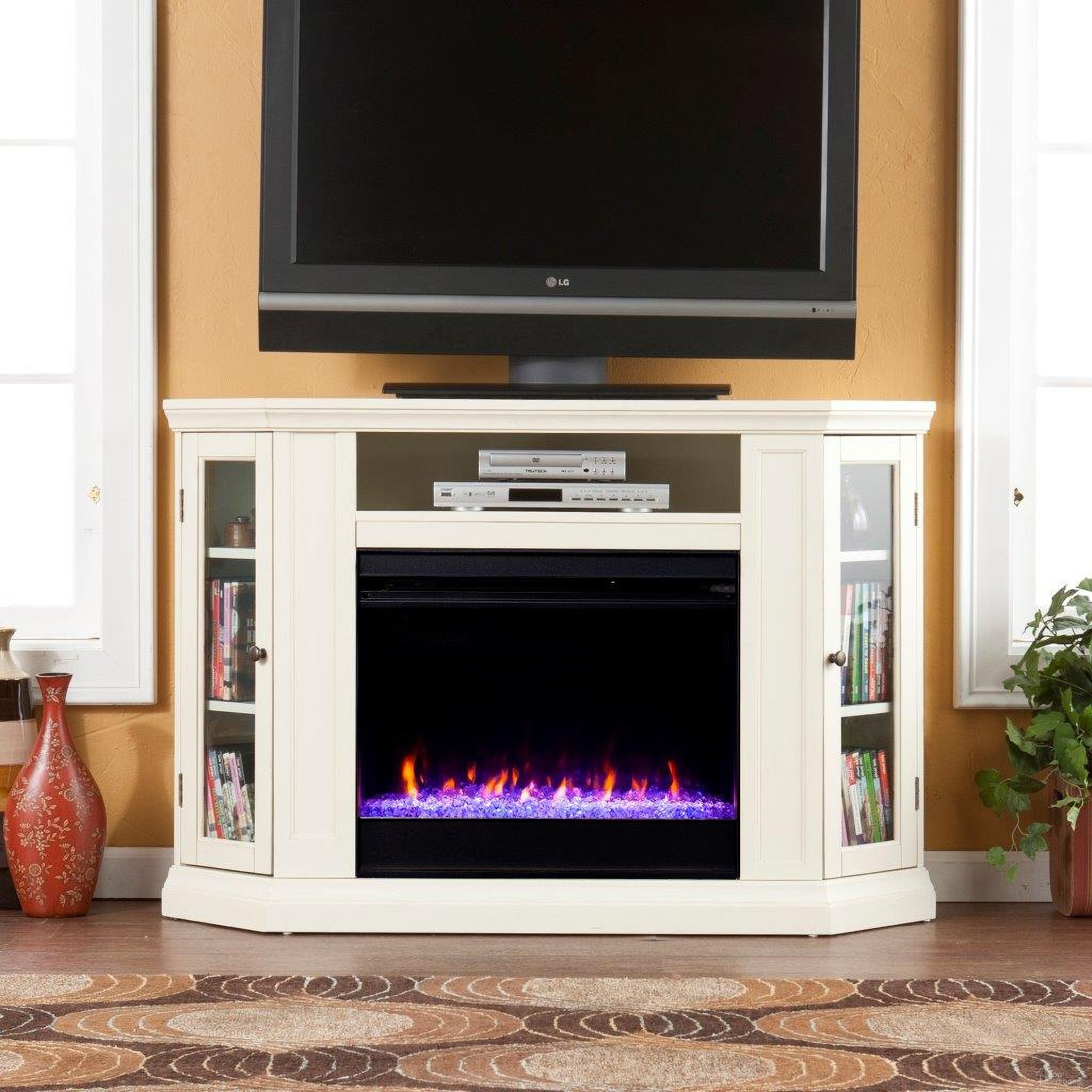 The appearance of Claremont Color Changing Convertible Fireplace In Ivory designed by SEI Furniture in the transitional interior design. This ivory piece of furniture  was selected by 1StopBedrooms from Claremont Collection to add a touch of cosiness and style into your home. Sku: FC9314. Material: Wood.