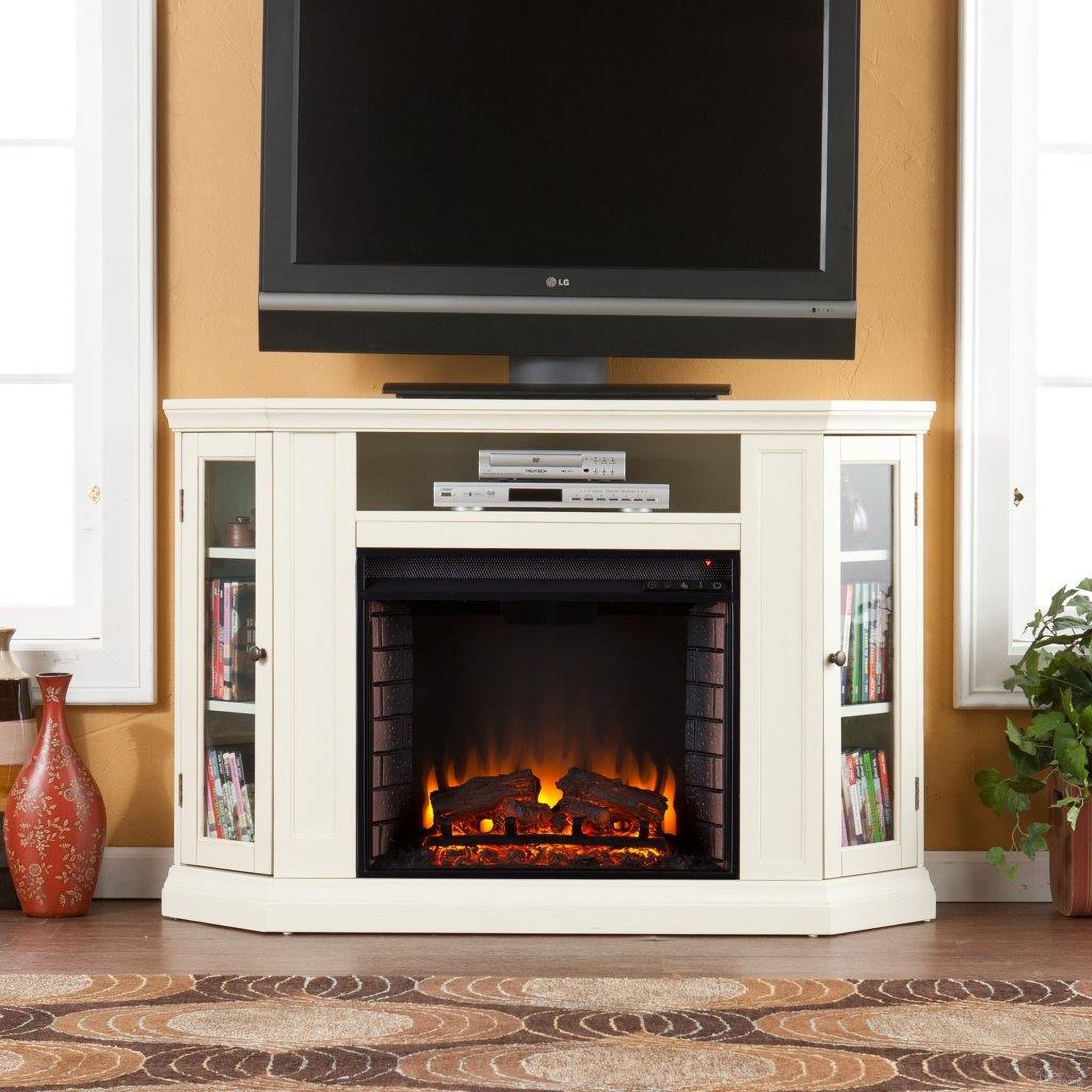 The appearance of Claremont Convertible Media Electric Fireplace In Ivory designed by SEI Furniture in the transitional interior design. This ivory piece of furniture  was selected by 1StopBedrooms from Claremont Collection to add a touch of cosiness and style into your home. Sku: FE9314. Material: MDF.