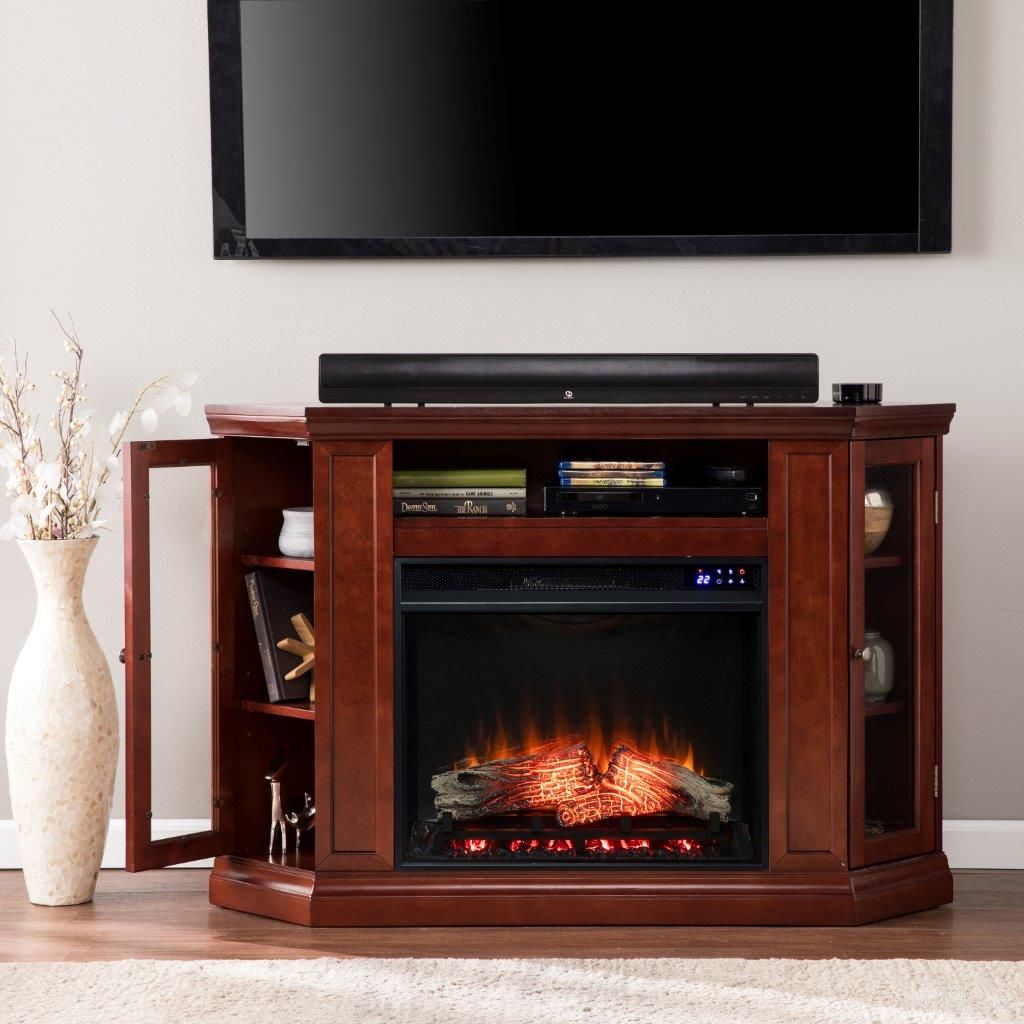 The appearance of Claremont Electric Corner Touch Screen Fireplace With Storagein Cherry designed by SEI Furniture in the transitional interior design. This cherry piece of furniture was selected by 1StopBedrooms from Claremont Collection to add a touch of cosiness and style into your home. Sku: FR9310. Material: Wood.