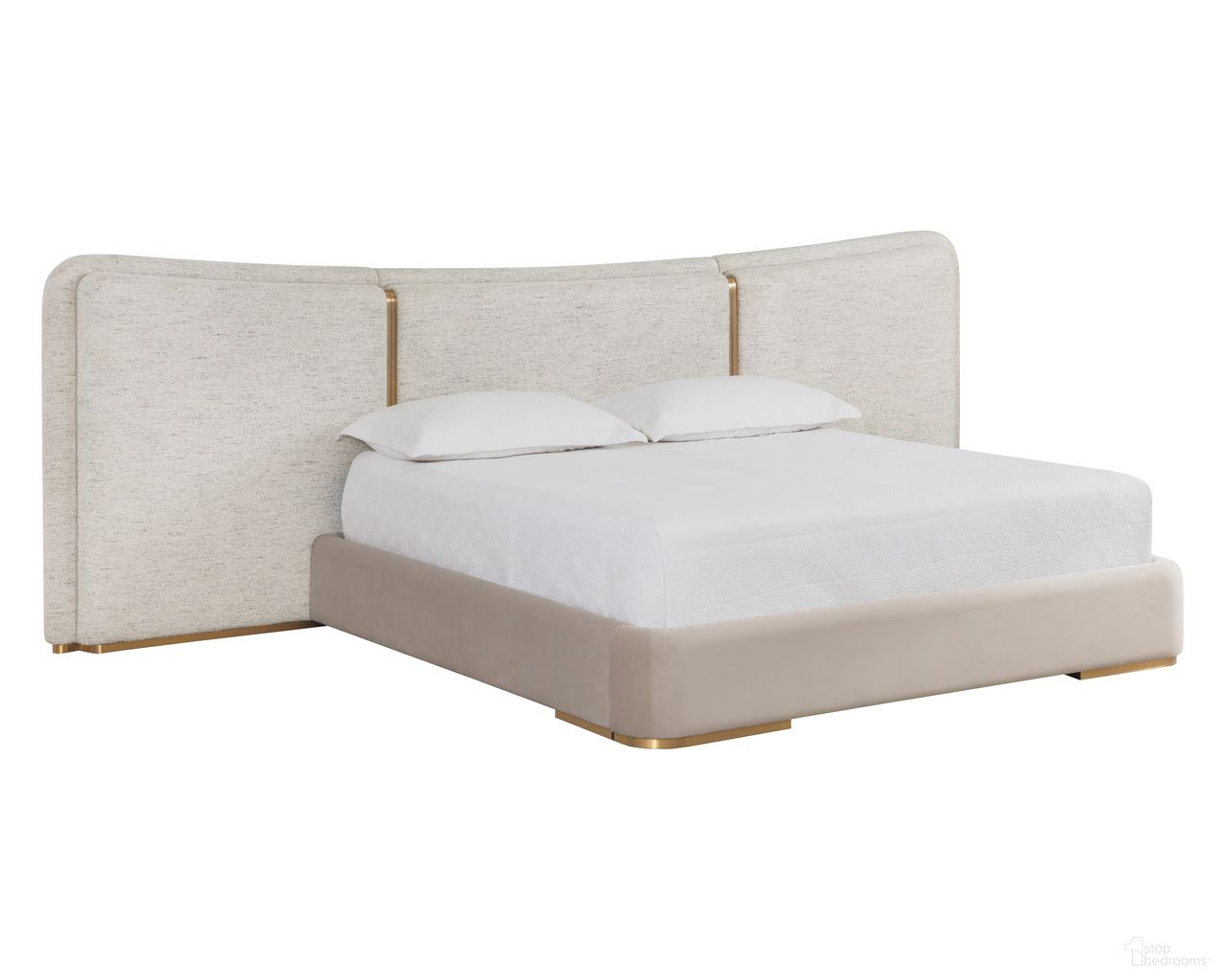Clarimond King Bed In Hailey Moon and Meg Taupe