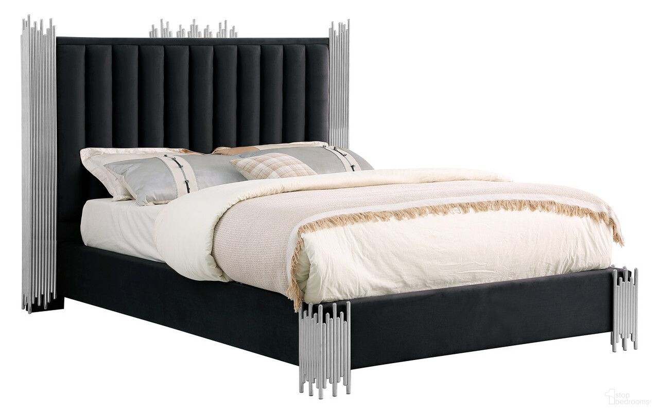 The appearance of Clarisse King Platform Bed In Black Velvet and Stainless Steel designed by Best Quality Furniture in the modern / contemporary interior design. This black and stainless steel piece of furniture was selected by 1StopBedrooms from Clarisse Collection to add a touch of cosiness and style into your home. Sku: B02-EK-HB;B02-EK-FBSR. Bed Type: Platform Bed. Bed Size: King. Material: Velvet.