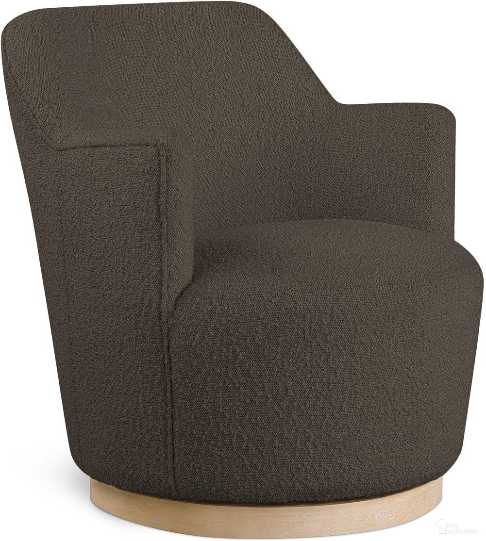 The appearance of Clarita Boucle Fabric Swivel Accent Chair In Brown designed by Meridian in the modern / contemporary interior design. This brown piece of furniture  was selected by 1StopBedrooms from Clarita Collection to add a touch of cosiness and style into your home. Sku: 450Brown. Material: Wood.
