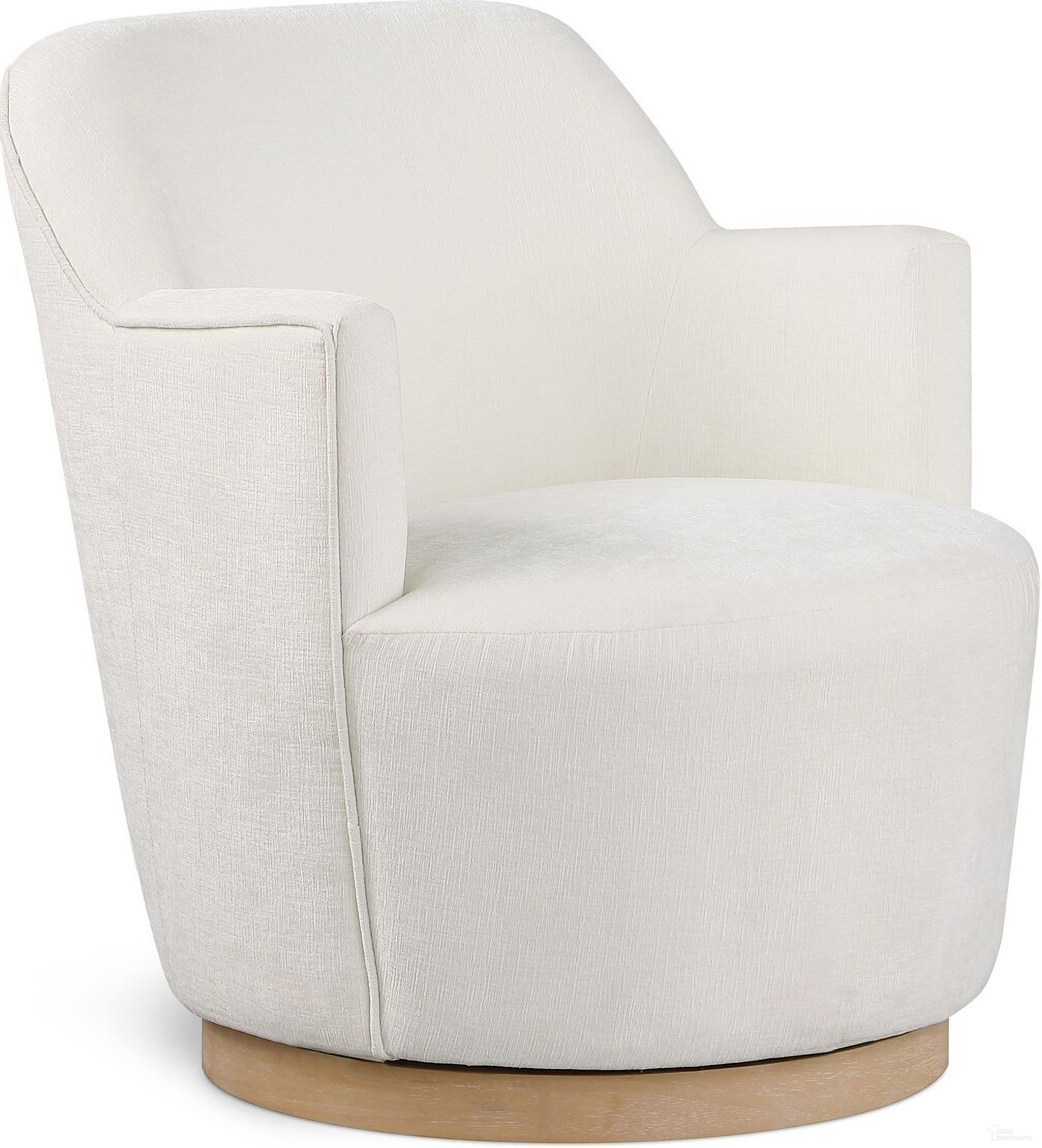 The appearance of Clarita Chenille Fabric Swivel Accent Chair In Cream designed by Meridian in the modern / contemporary interior design. This cream piece of furniture  was selected by 1StopBedrooms from Clarita Collection to add a touch of cosiness and style into your home. Sku: 449Cream. Material: Wood.