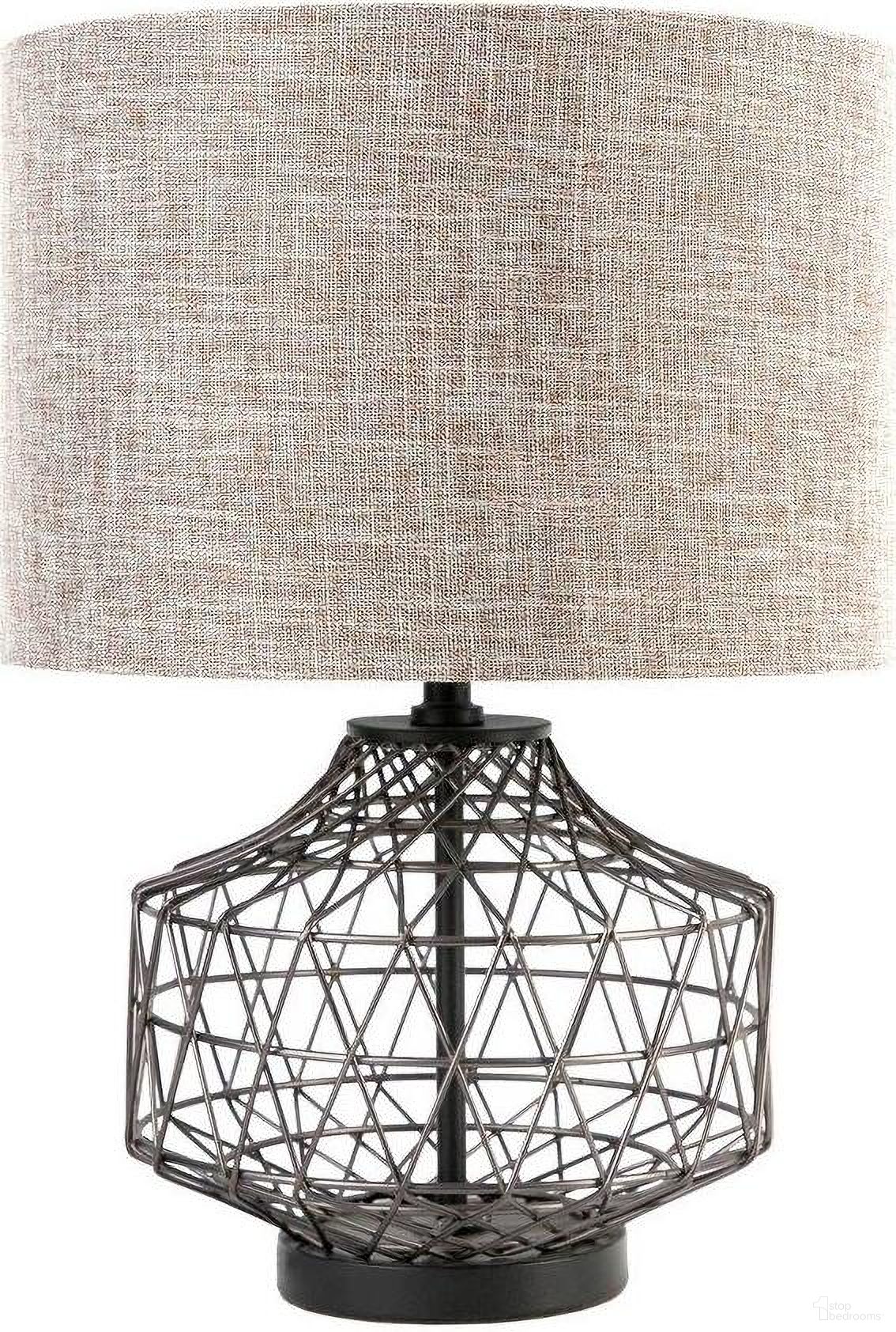 Clark 20 Inch Bronze Barrel Metal Base Beige Linen Shade Table Lamp
