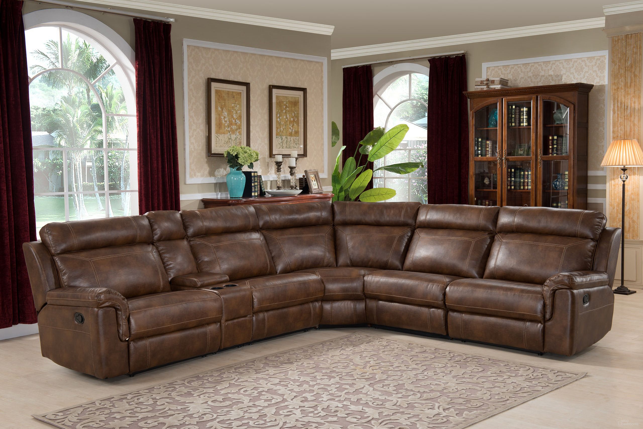 The appearance of Clark 6 Piece Power Reclining Sectional In Brown designed by AC Pacific in the modern / contemporary interior design. This brown piece of furniture  was selected by 1StopBedrooms from Clark Collection to add a touch of cosiness and style into your home. Sku: CLARK-6 PCS SET-P. Material: Leather.