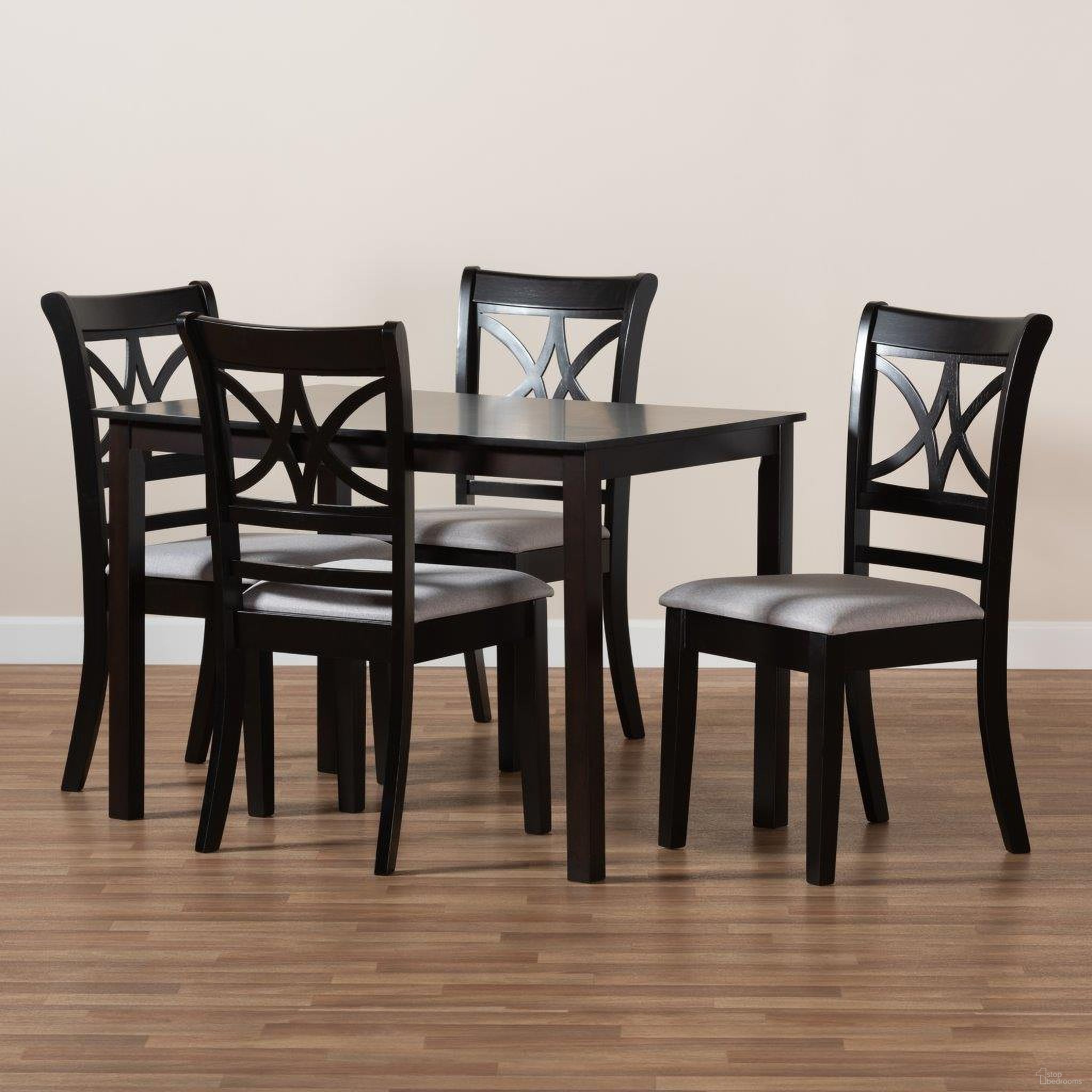 The appearance of Clarke Modern and Contemporary Grey Fabric Upholstered and Espresso Brown Finished Wood 5-Piece Dining Set designed by Baxton Studio in the modern / contemporary interior design. This grey piece of furniture was selected by 1StopBedrooms from Clarke Collection to add a touch of cosiness and style into your home. Sku: RH329C-Grey/Dark Brown-5PC Dining Set. Material: Fabric.