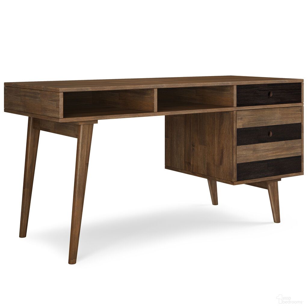 The appearance of Clarkson Solid Acacia Wood Desk with side drawers In Rustic Natural Aged Brown designed by Simpli Home in the modern / contemporary interior design. This rustic natural aged brown piece of furniture  was selected by 1StopBedrooms from Clarkson Collection to add a touch of cosiness and style into your home. Sku: AXCLAR-67-RNAB. Material: Acacia.