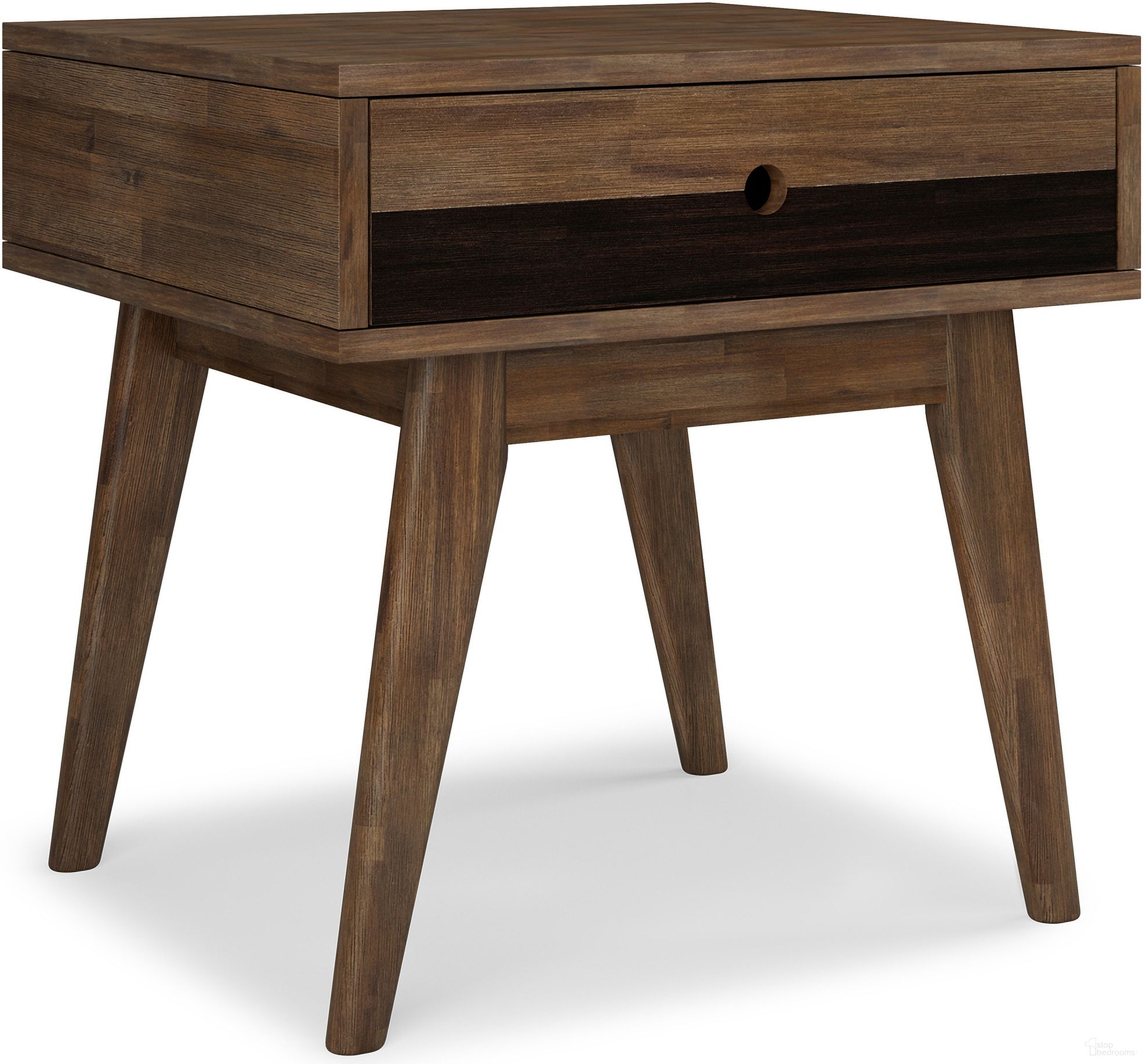The appearance of Clarkson Solid Acacia Wood End Table In Rustic Natural Aged Brown designed by Simpli Home in the modern / contemporary interior design. This rustic natural aged brown piece of furniture  was selected by 1StopBedrooms from Clarkson Collection to add a touch of cosiness and style into your home. Sku: AXCLAR-03-RNAB. Material: Acacia.
